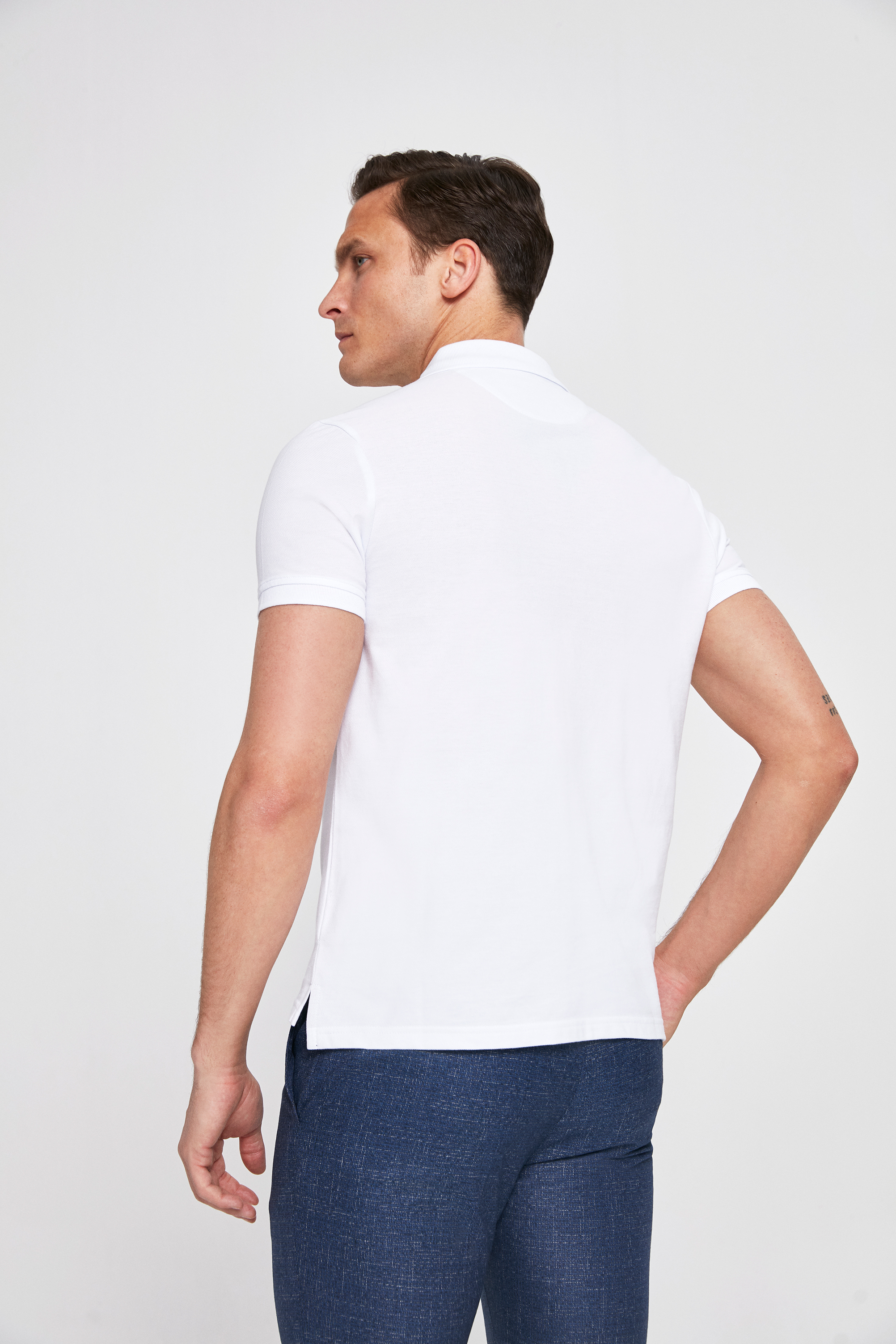 Ds Damat Twn Slim Fit Beyaz Pike Dokulu T-shirt. 4