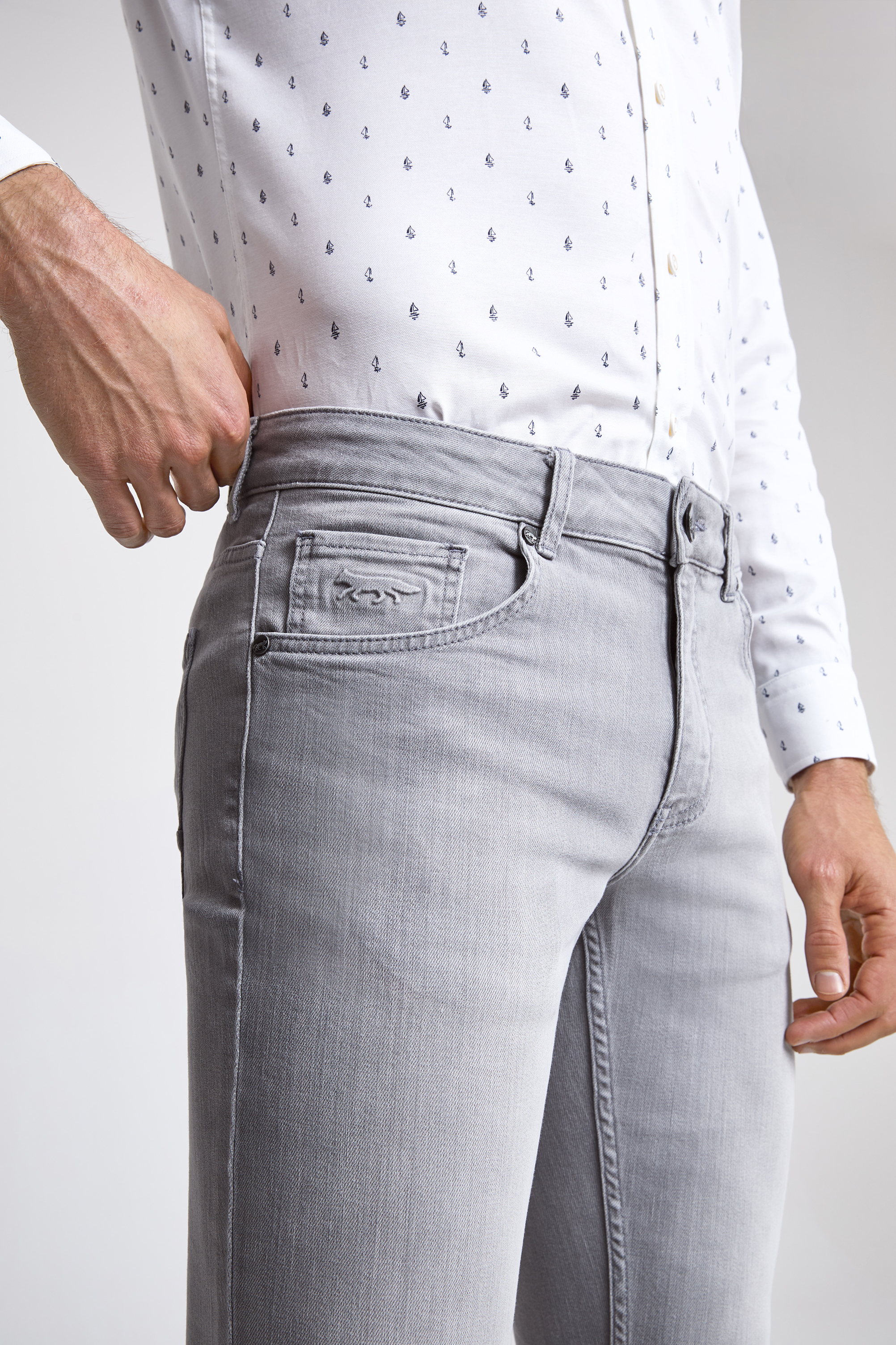 Ds Damat Twn Super Slim Fit Gri Taşlı Denim Pantolon. 3