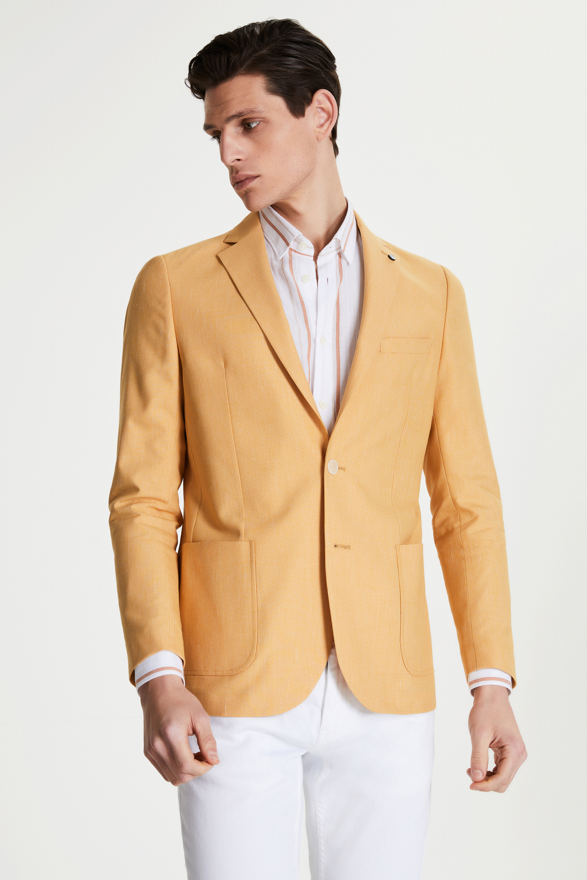 Damat Tween Tween Slim Fit Sarı Desenli Kumaş Ceket. 1