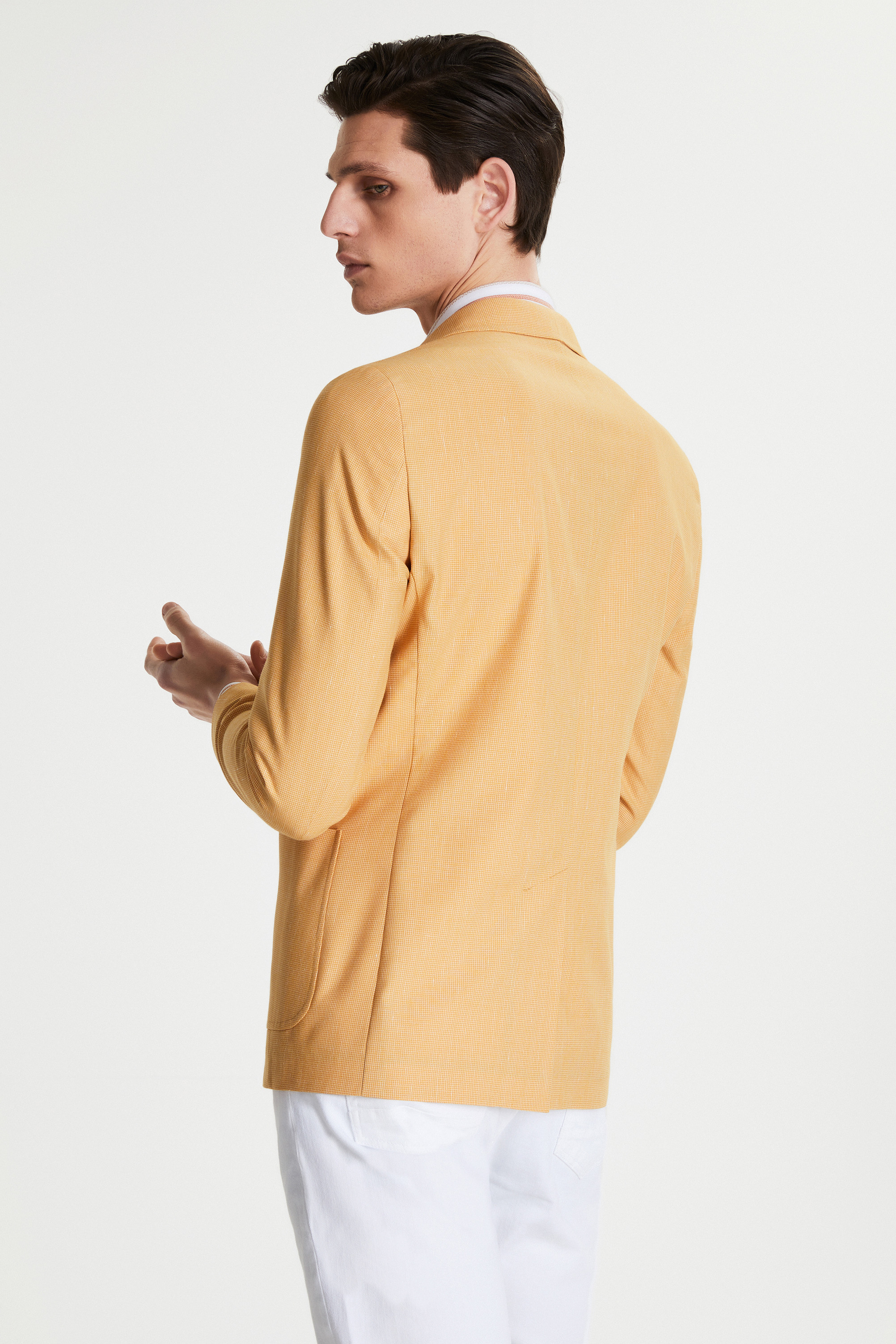 Damat Tween Tween Slim Fit Sarı Desenli Kumaş Ceket. 4