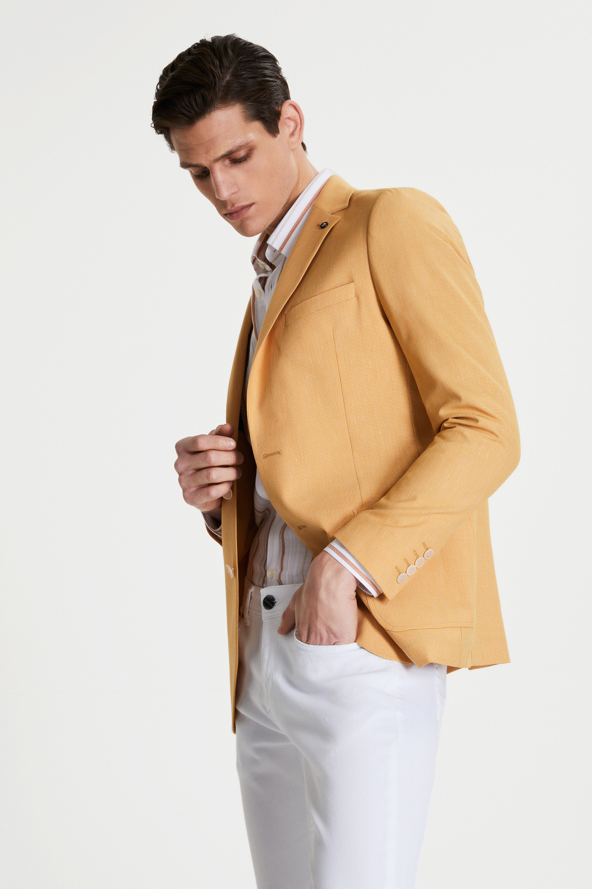 Damat Tween Tween Slim Fit Sarı Desenli Kumaş Ceket. 2