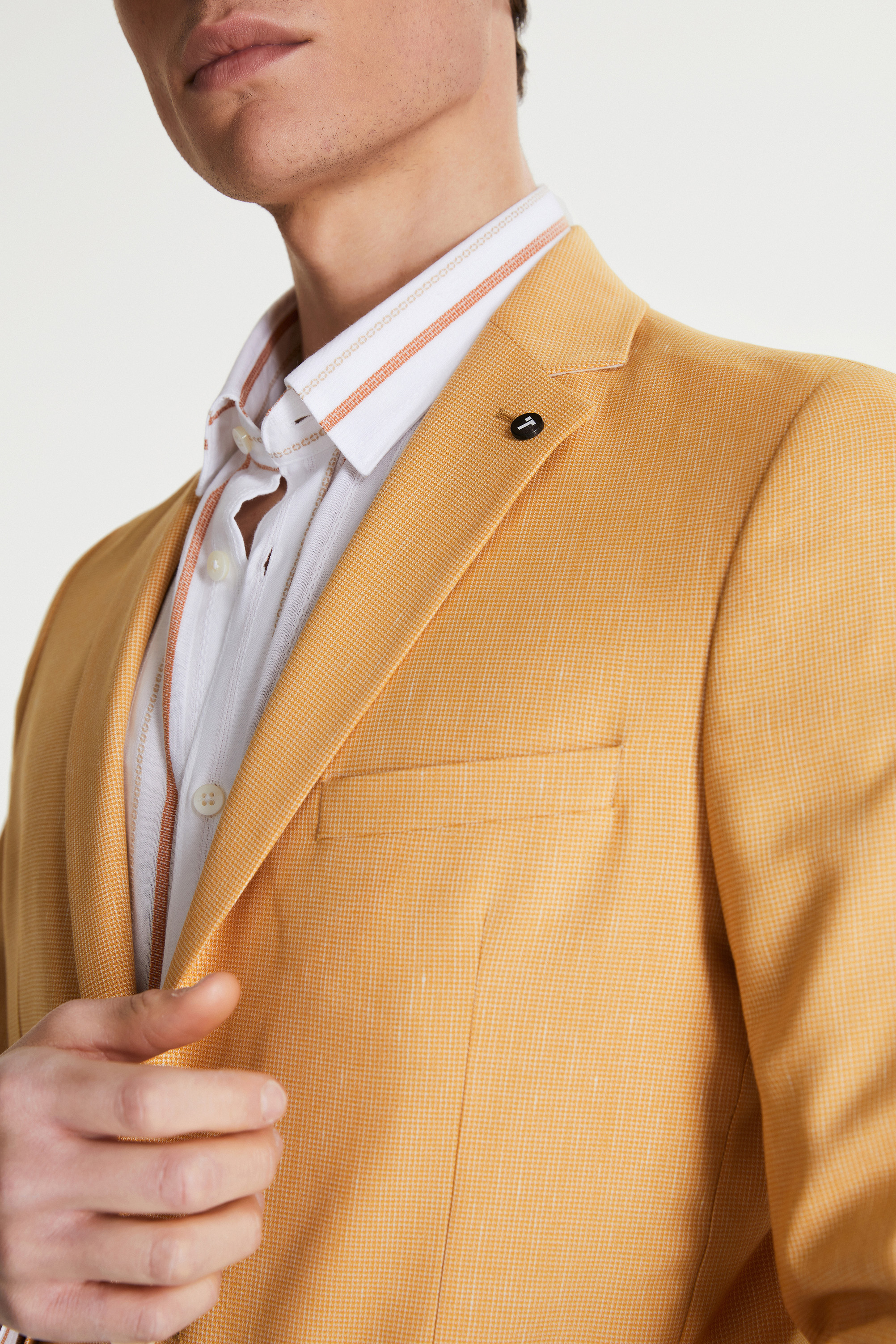 Damat Tween Tween Slim Fit Sarı Desenli Kumaş Ceket. 3
