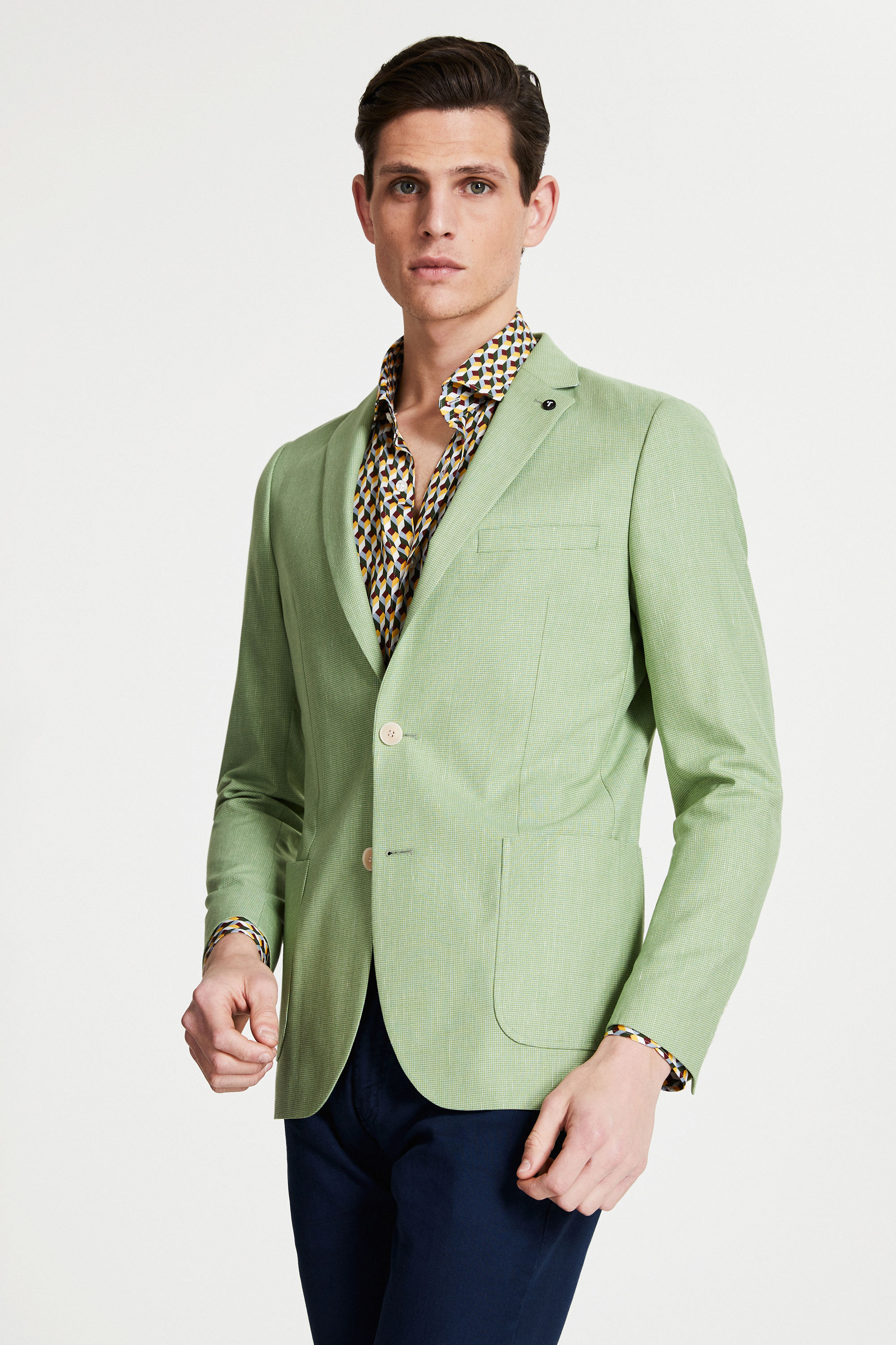Damat Tween Tween Slim Fit Yeşil Desenli Kumaş Ceket. 1