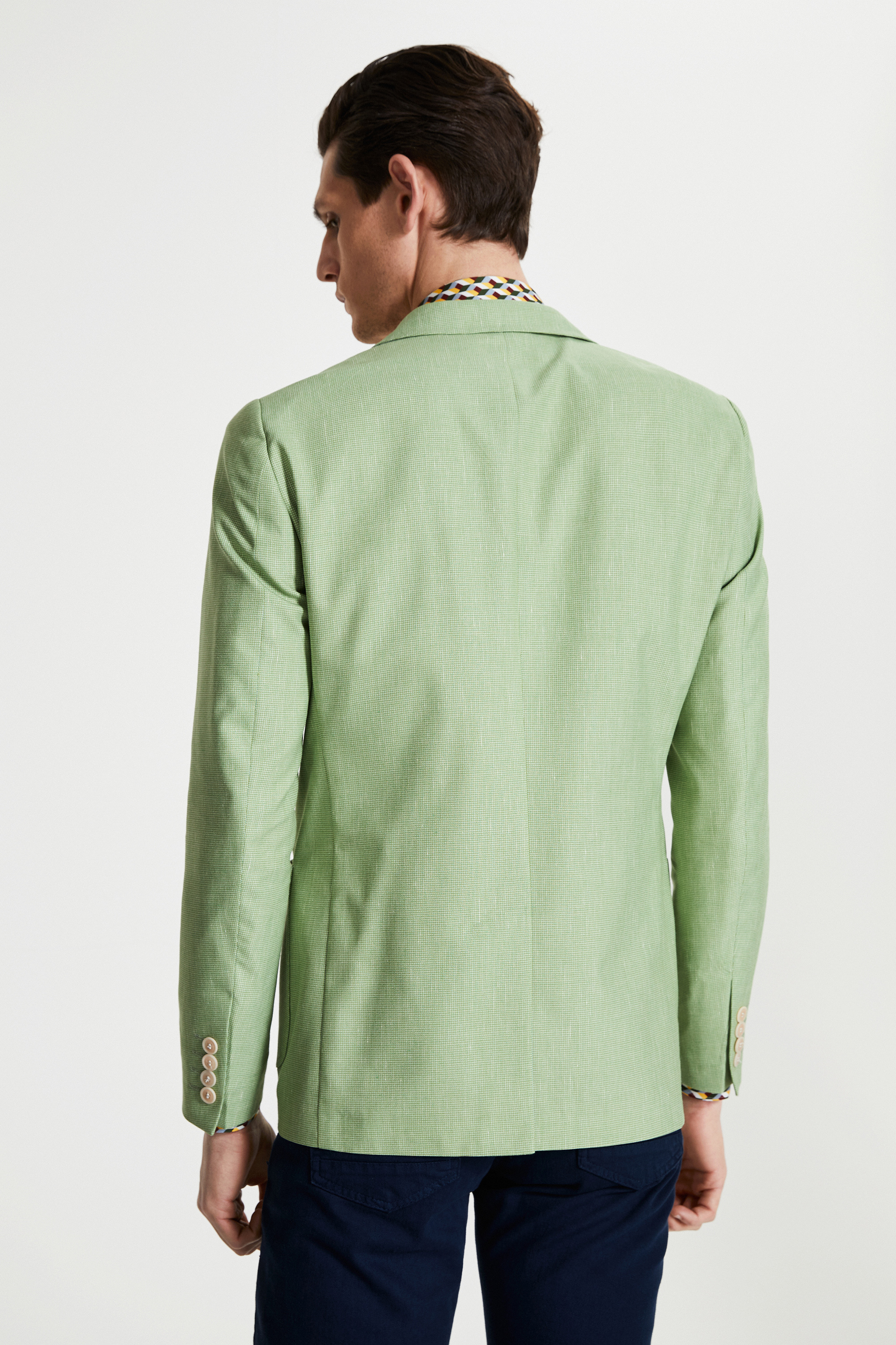 Damat Tween Tween Slim Fit Yeşil Desenli Kumaş Ceket. 4