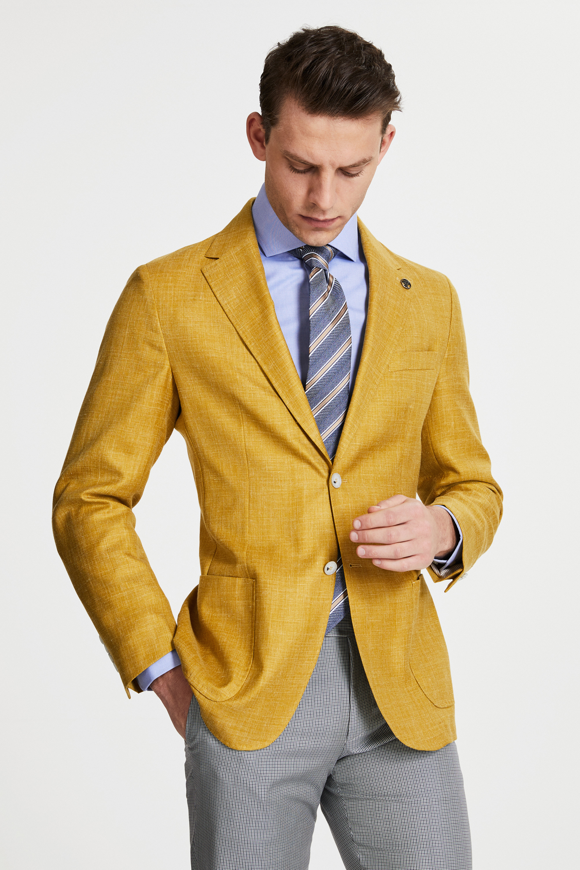 Damat Tween Damat Regular Fit Sarı Loro Piana Kumaş Kumaş Ceket. 3