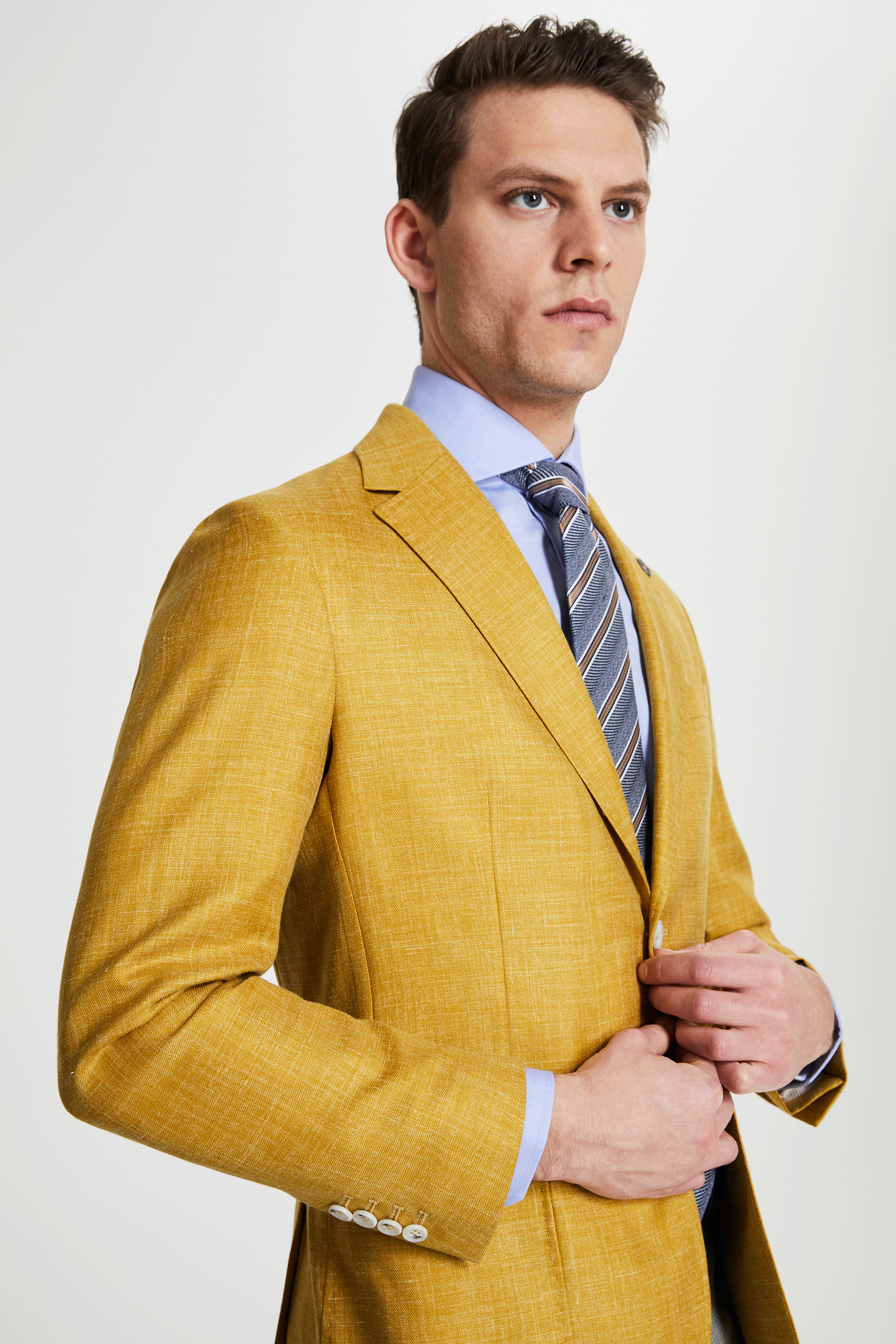 Damat Tween Damat Regular Fit Sarı Loro Piana Kumaş Kumaş Ceket. 1