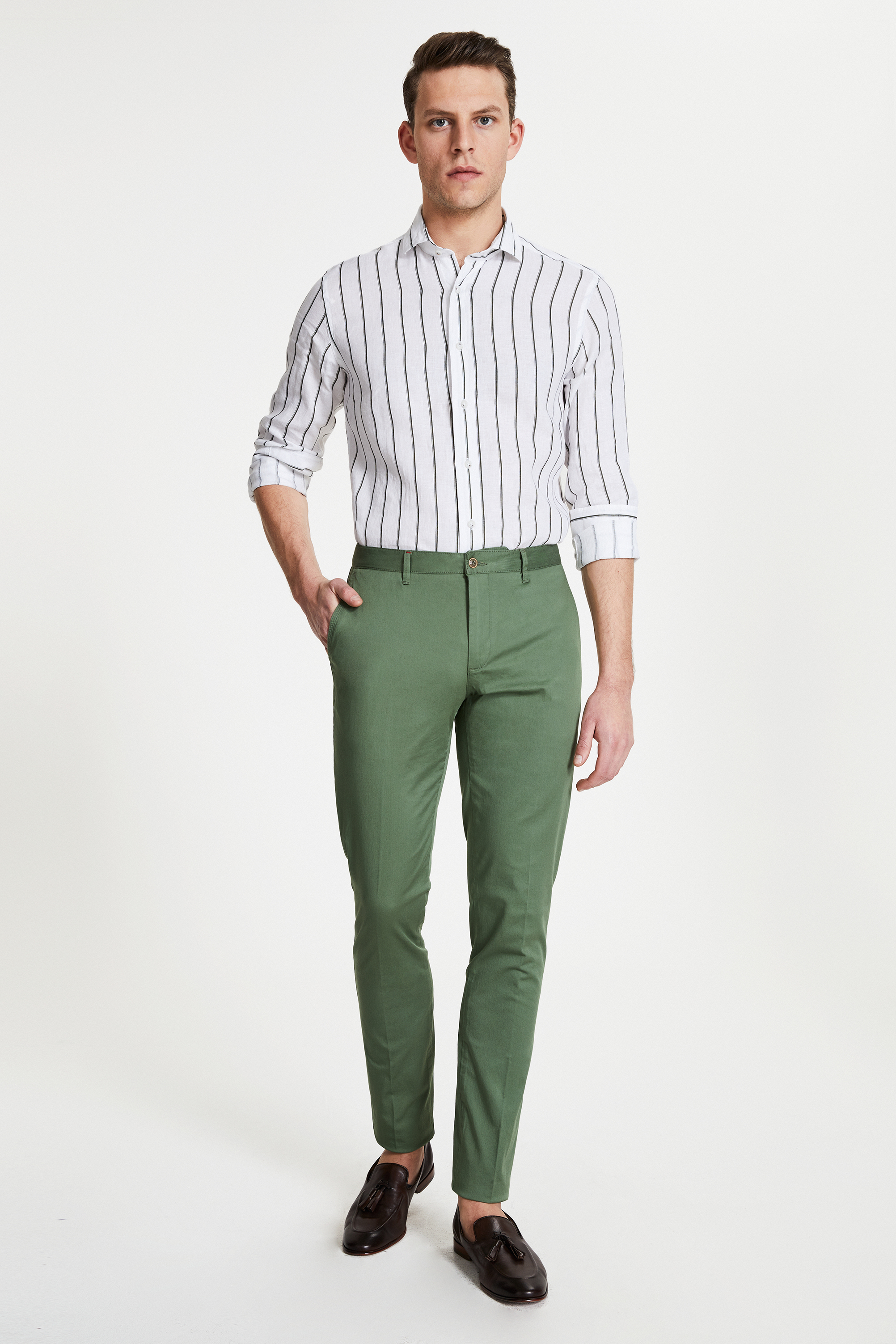 Ds Damat Damat Slim Fit Yeşil Chino Pantolon. 3