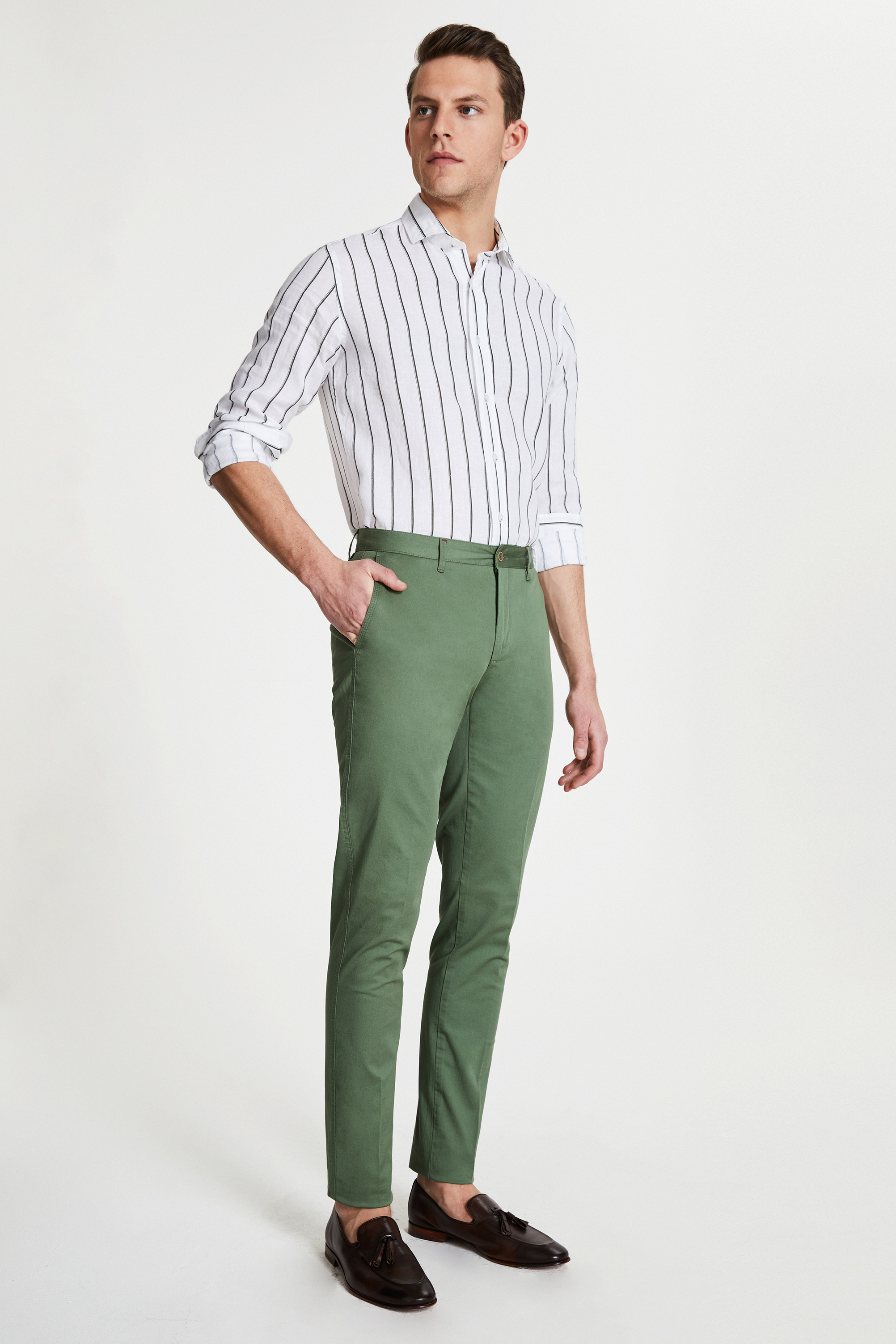 Ds Damat Damat Slim Fit Yeşil Chino Pantolon. 2