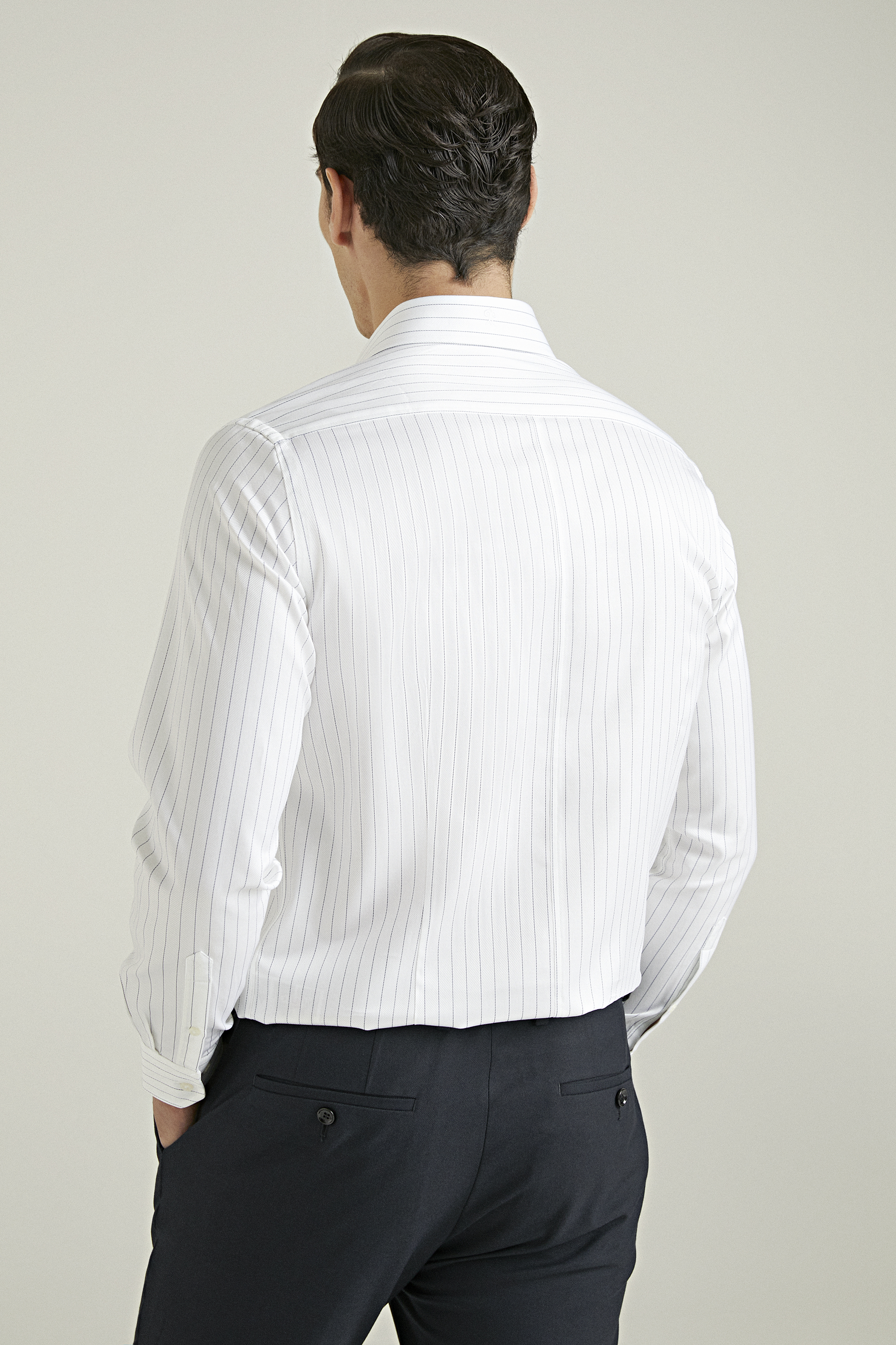 Damat Tween Damat Slim Fit Beyaz Çizgili %100 Pamuk Gömlek. 4