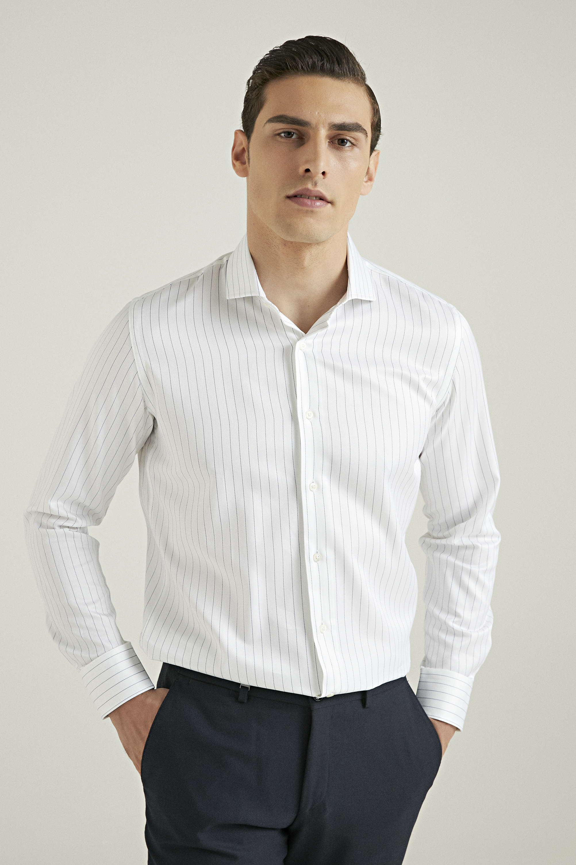 Damat Tween Damat Slim Fit Beyaz Çizgili %100 Pamuk Gömlek. 3