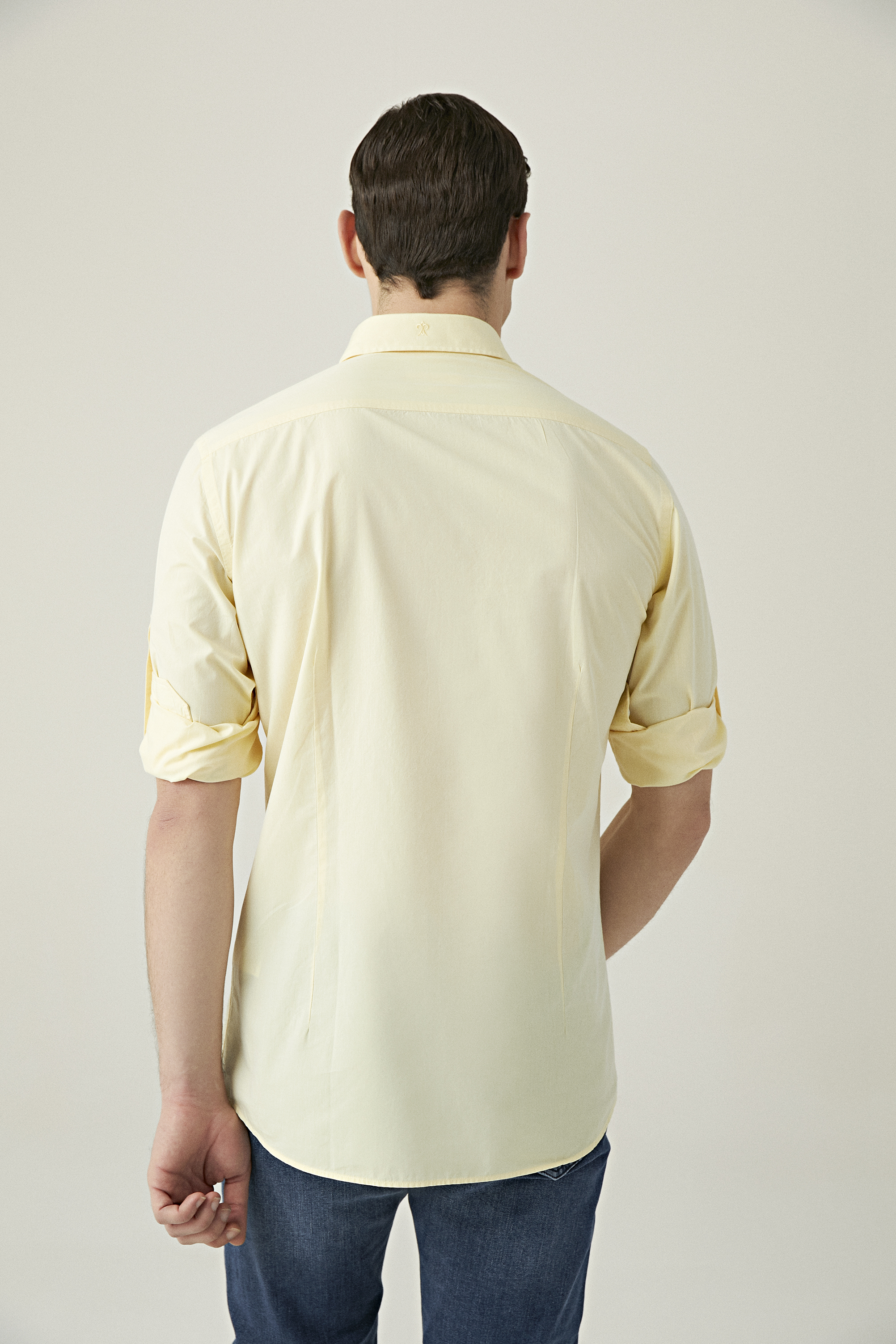 Damat Tween Damat Slim Fit Sarı Düz Yaka İğneli Gömlek. 4