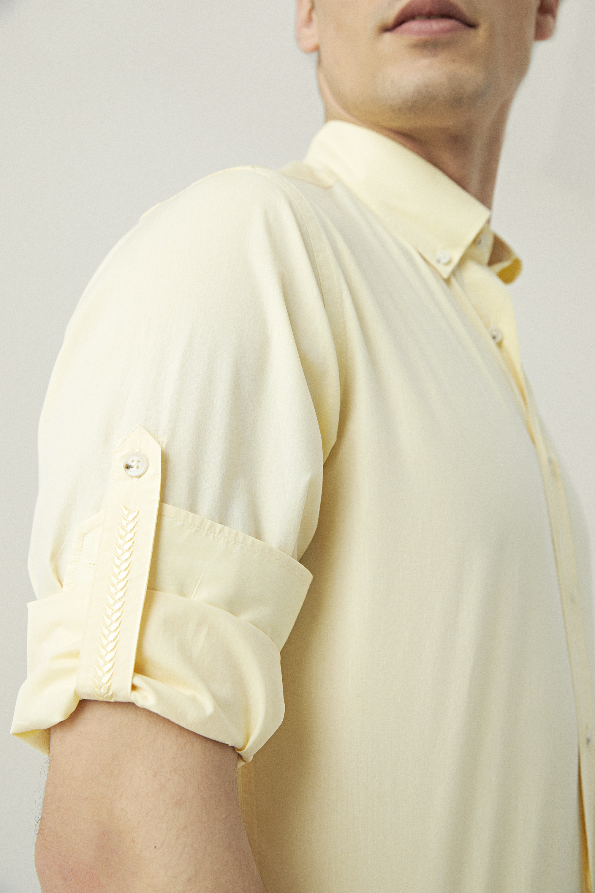 Damat Tween Damat Slim Fit Sarı Düz Yaka İğneli Gömlek. 5