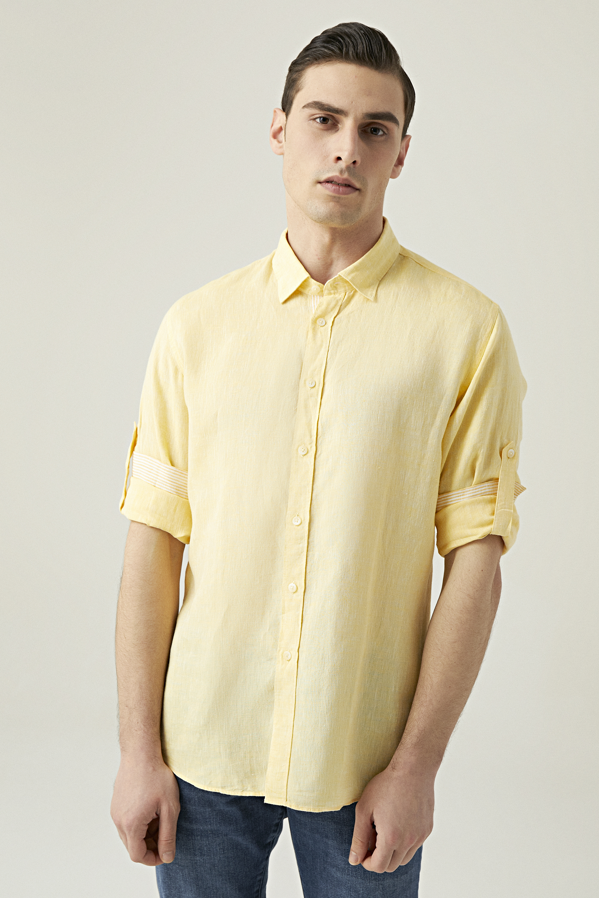 Damat Tween Tween Slim Fit Sarı Düz Gömlek. 3