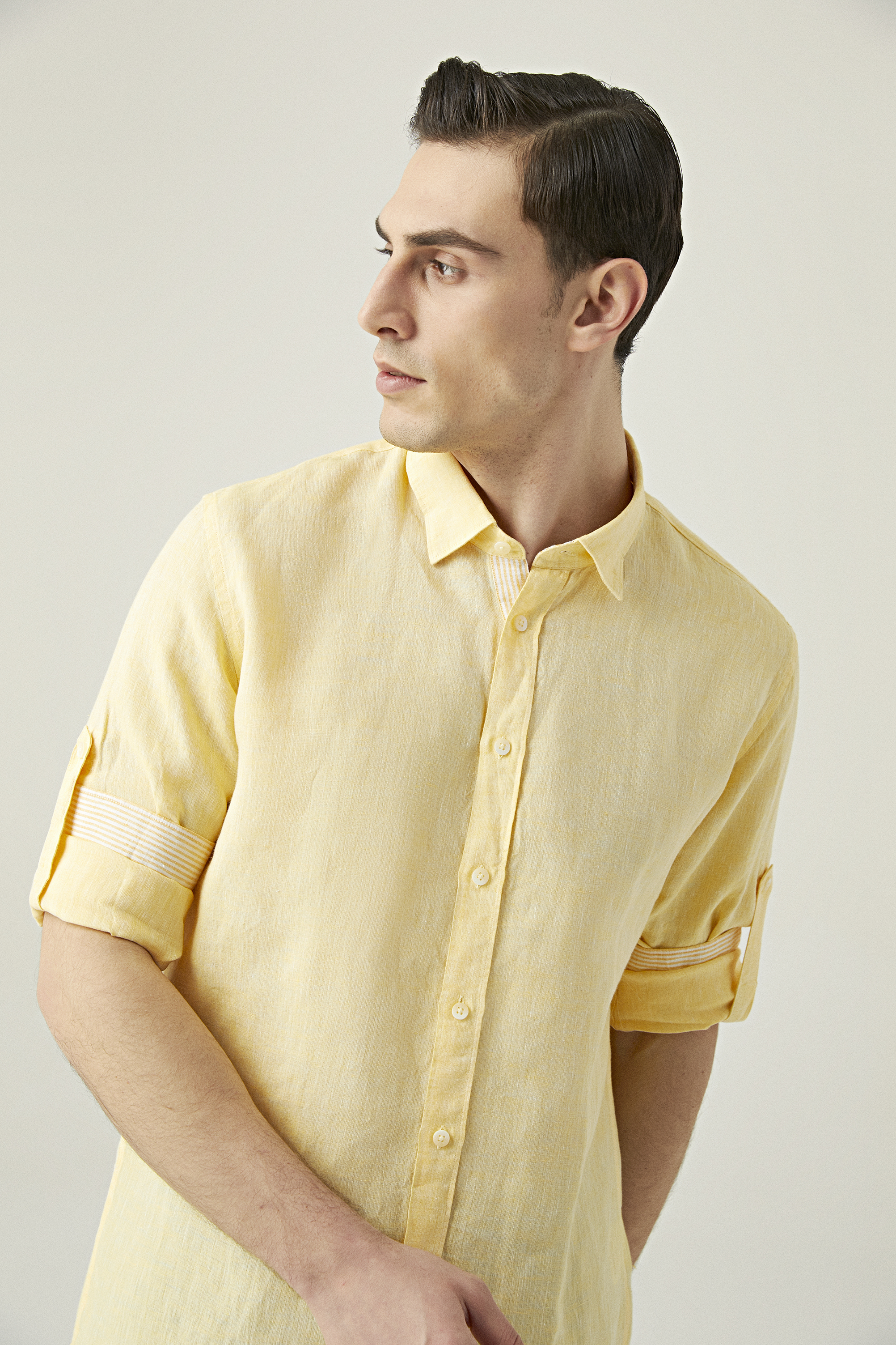 Damat Tween Tween Slim Fit Sarı Düz Gömlek. 2