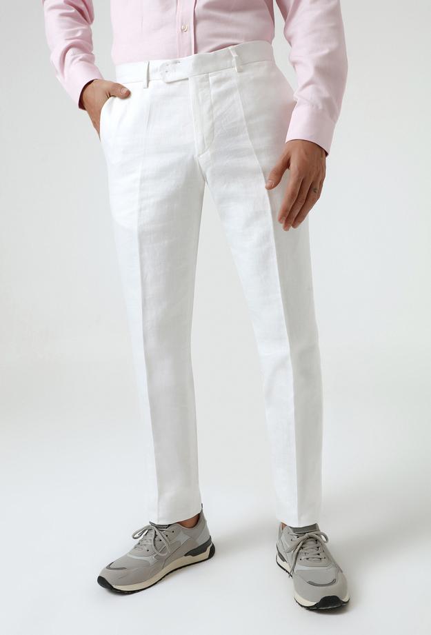 Ds Damat Slim Fit Beyaz Kumaş Pantolon