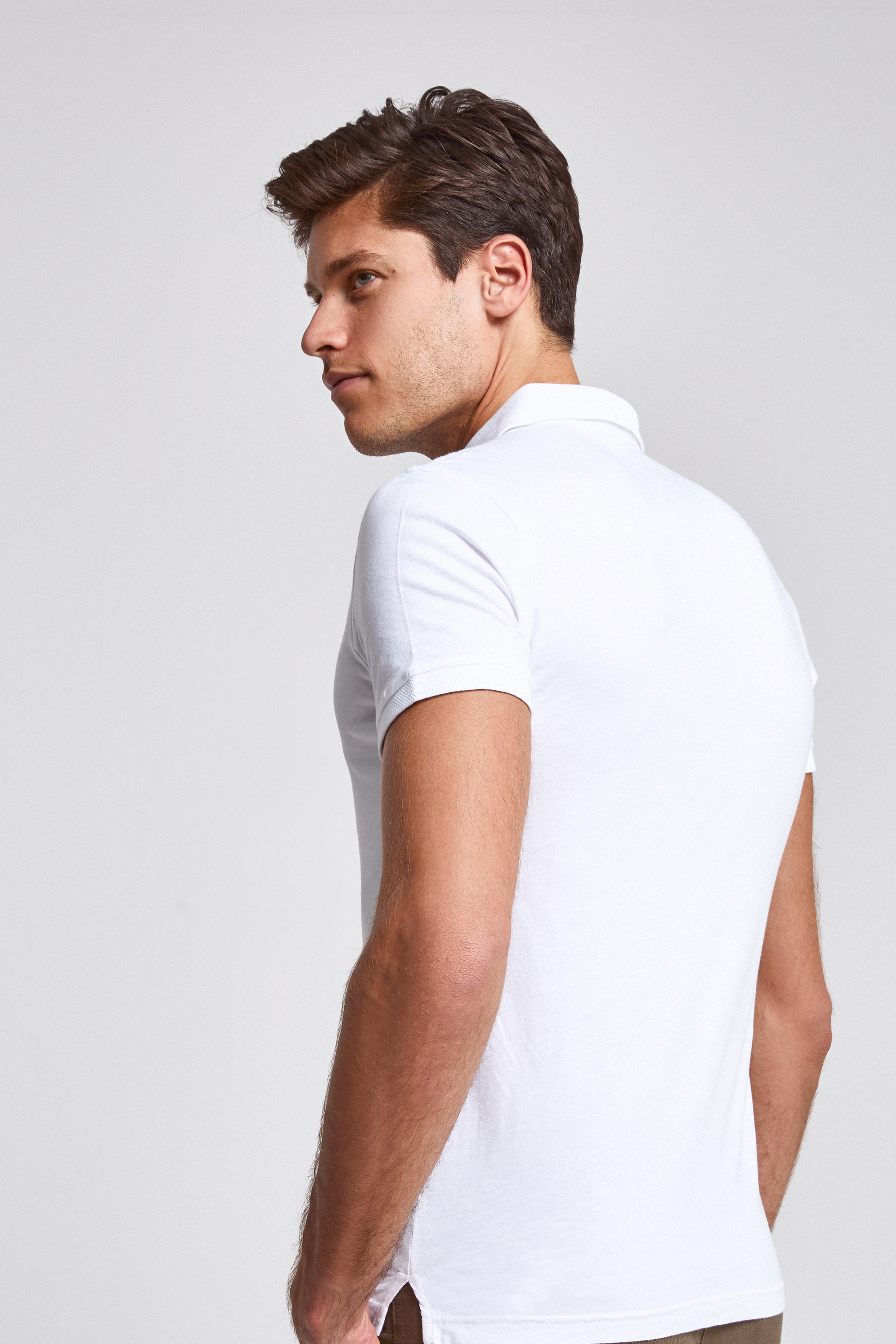 Ds Damat Slim Fit Beyaz Pike Dokulu T-shirt. 3