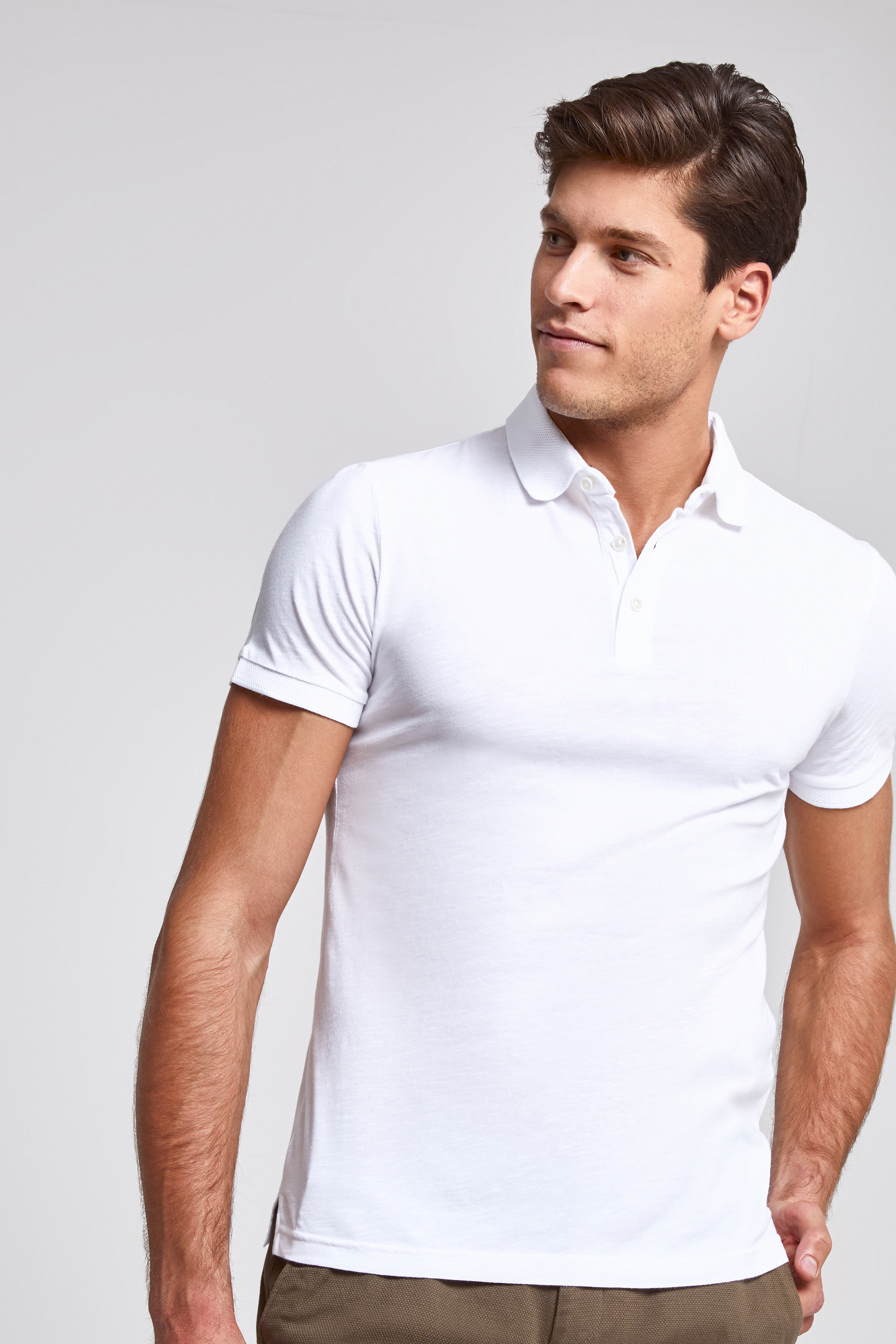 Ds Damat Slim Fit Beyaz Pike Dokulu T-shirt. 1