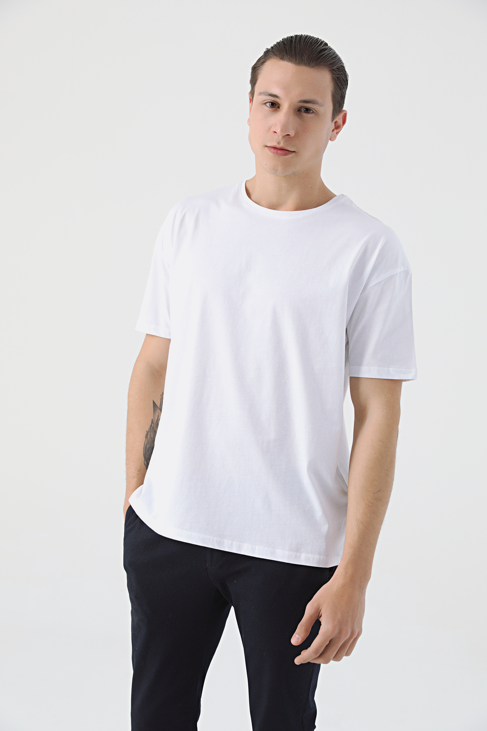 Ds Damat Twn Oversize Beyaz Düz T-shirt. 2