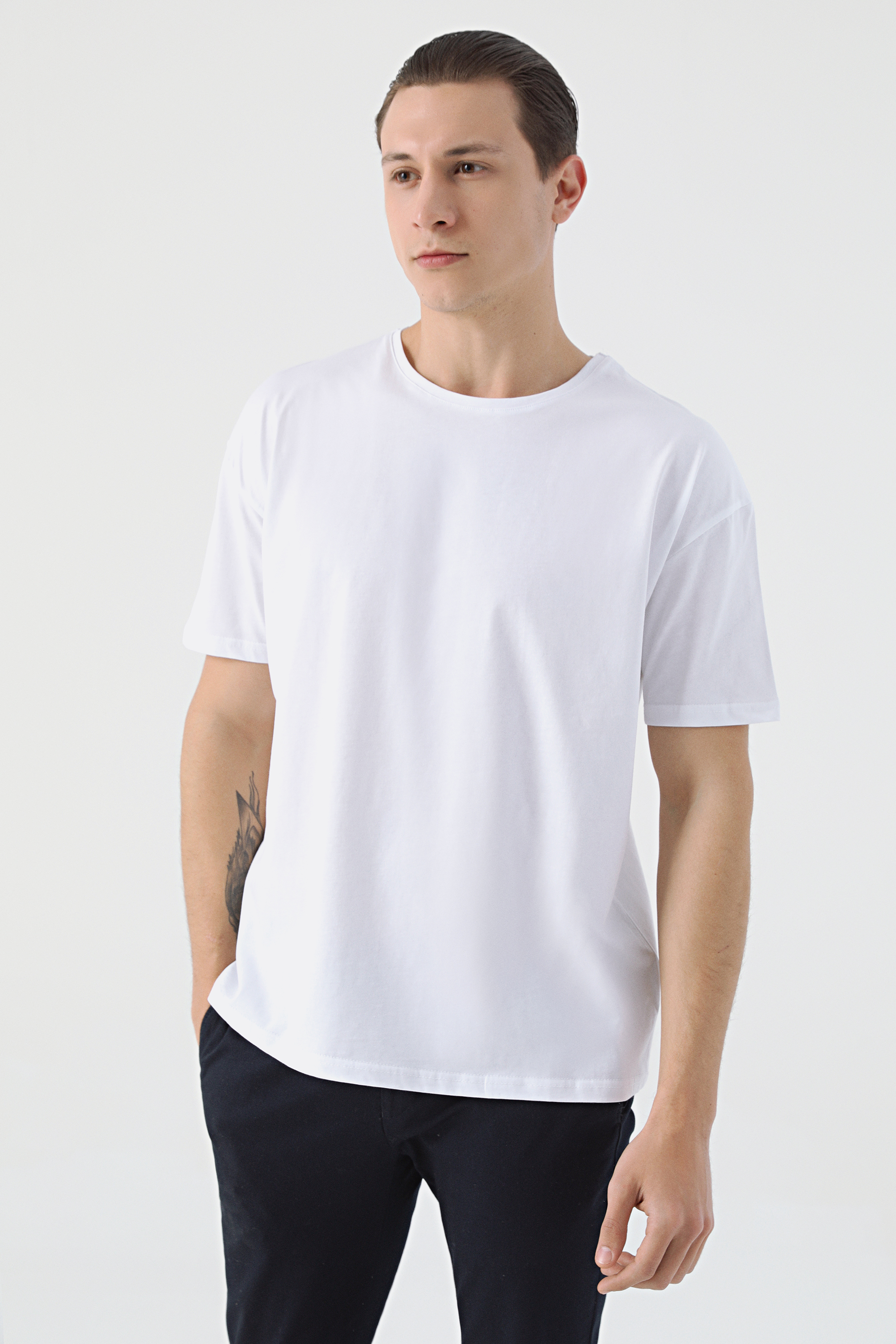 Ds Damat Twn Oversize Beyaz Düz T-shirt. 1
