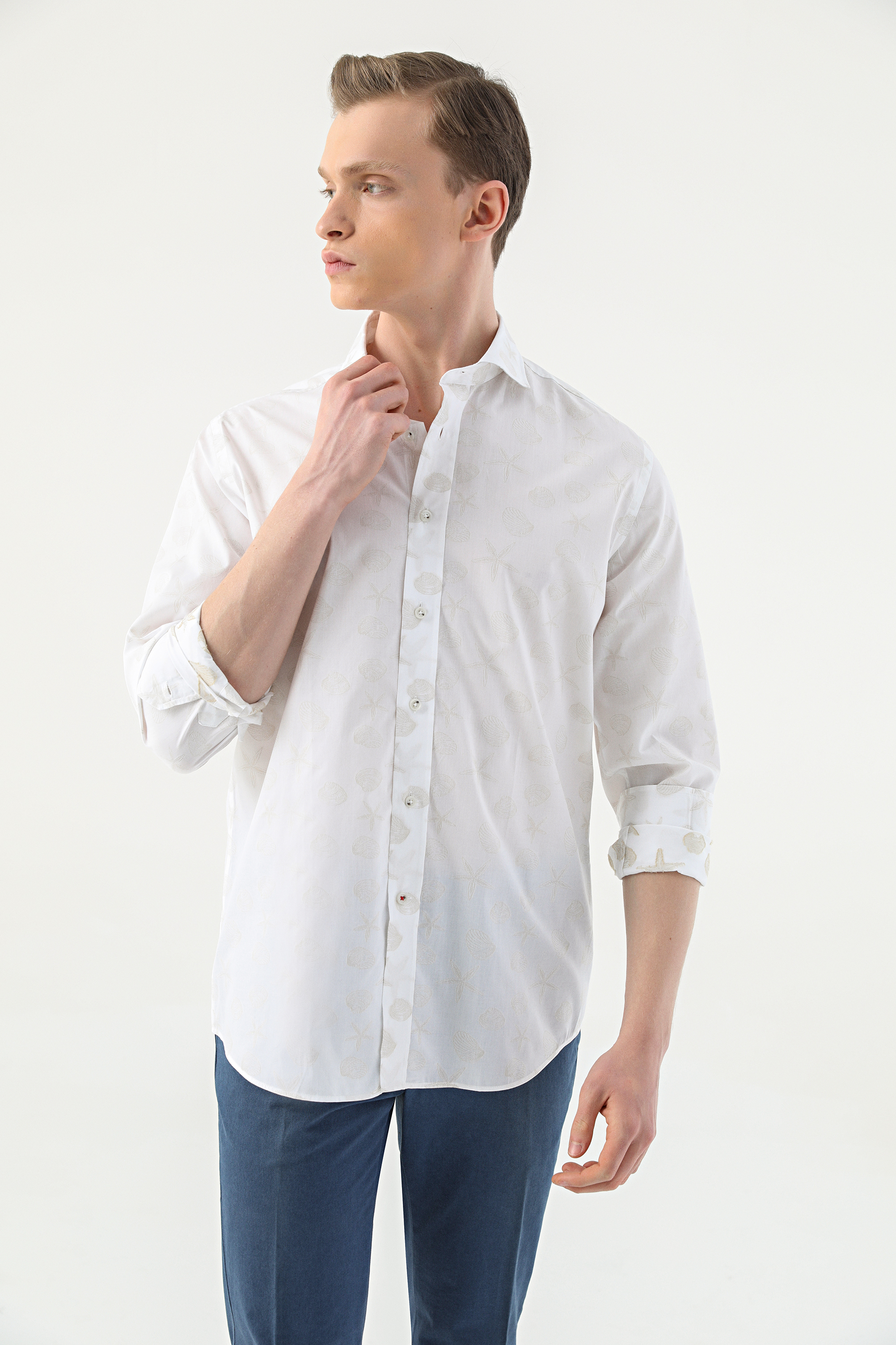 Damat Tween Damat Slim Fit Beyaz Desenli %100 Pamuk Gömlek. 1