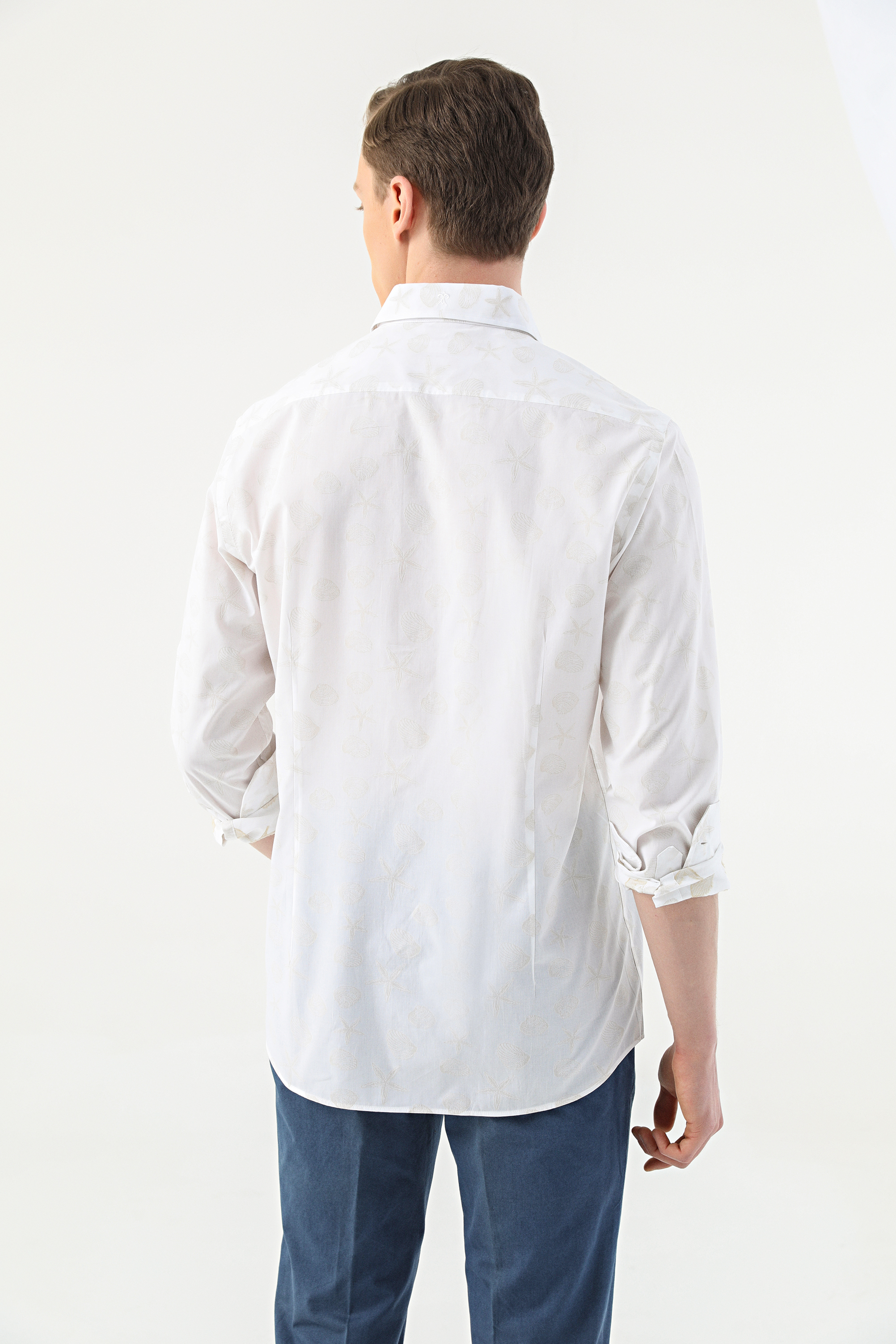 Damat Tween Damat Slim Fit Beyaz Desenli %100 Pamuk Gömlek. 4