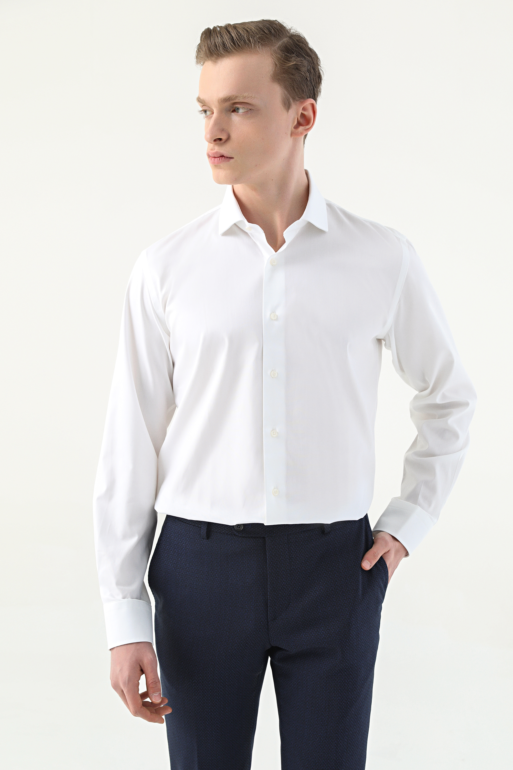 Damat Tween Damat Slim Fit Beyaz Desenli Nano Care Gömlek. 1