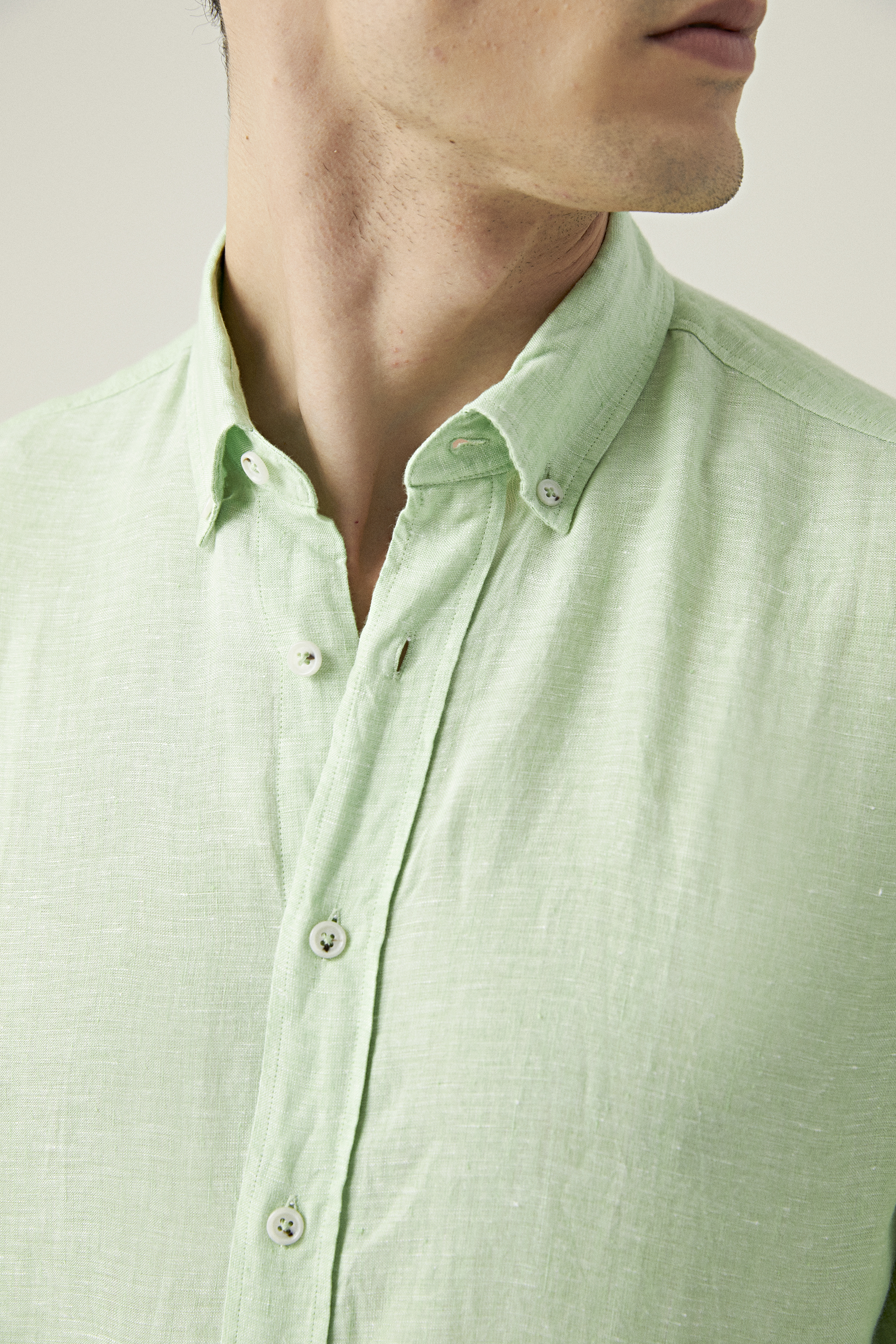 Damat Tween Damat Comfort Yeşil Düz %100 Keten Gömlek. 2