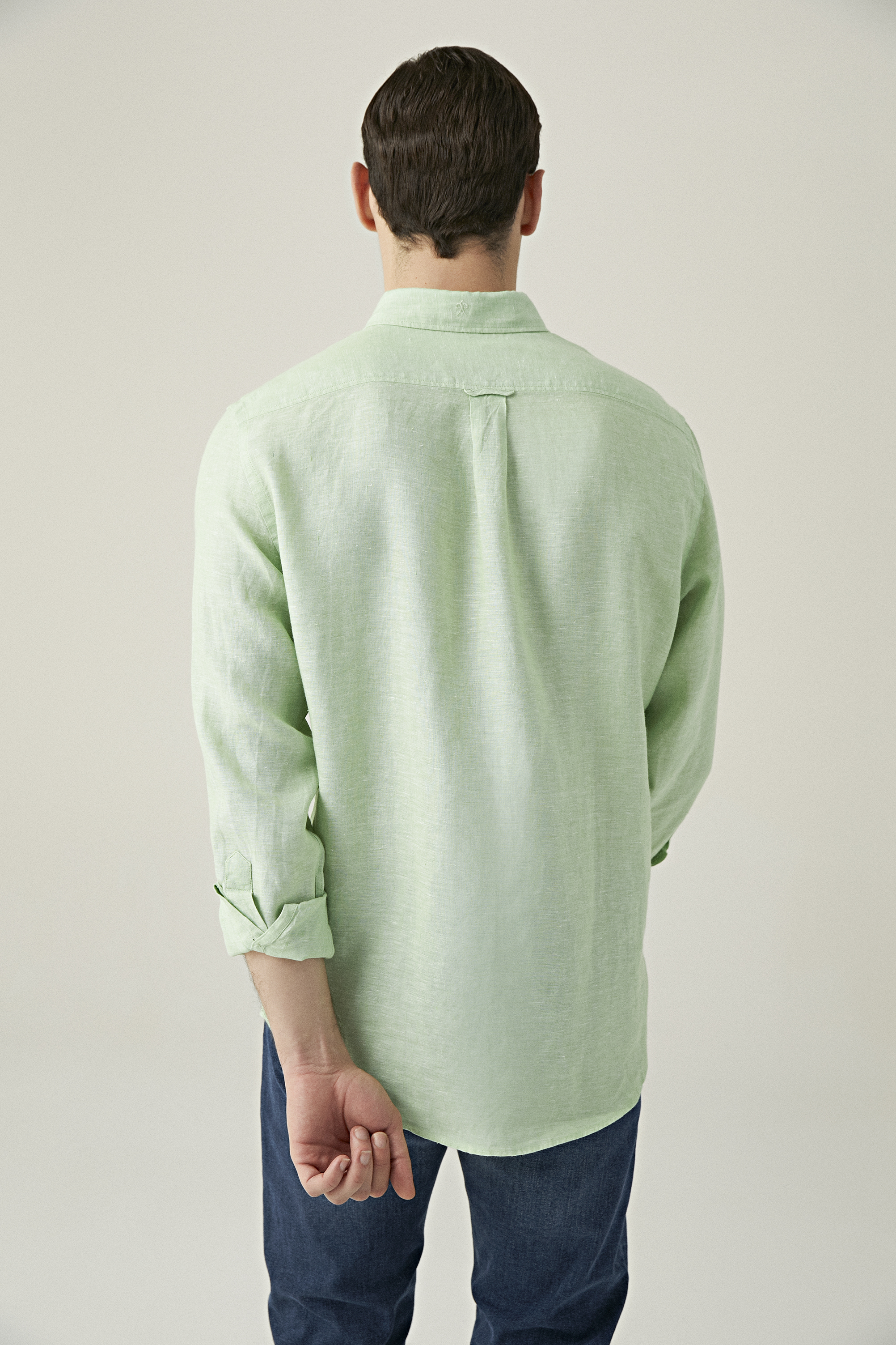 Damat Tween Damat Comfort Yeşil Düz %100 Keten Gömlek. 4
