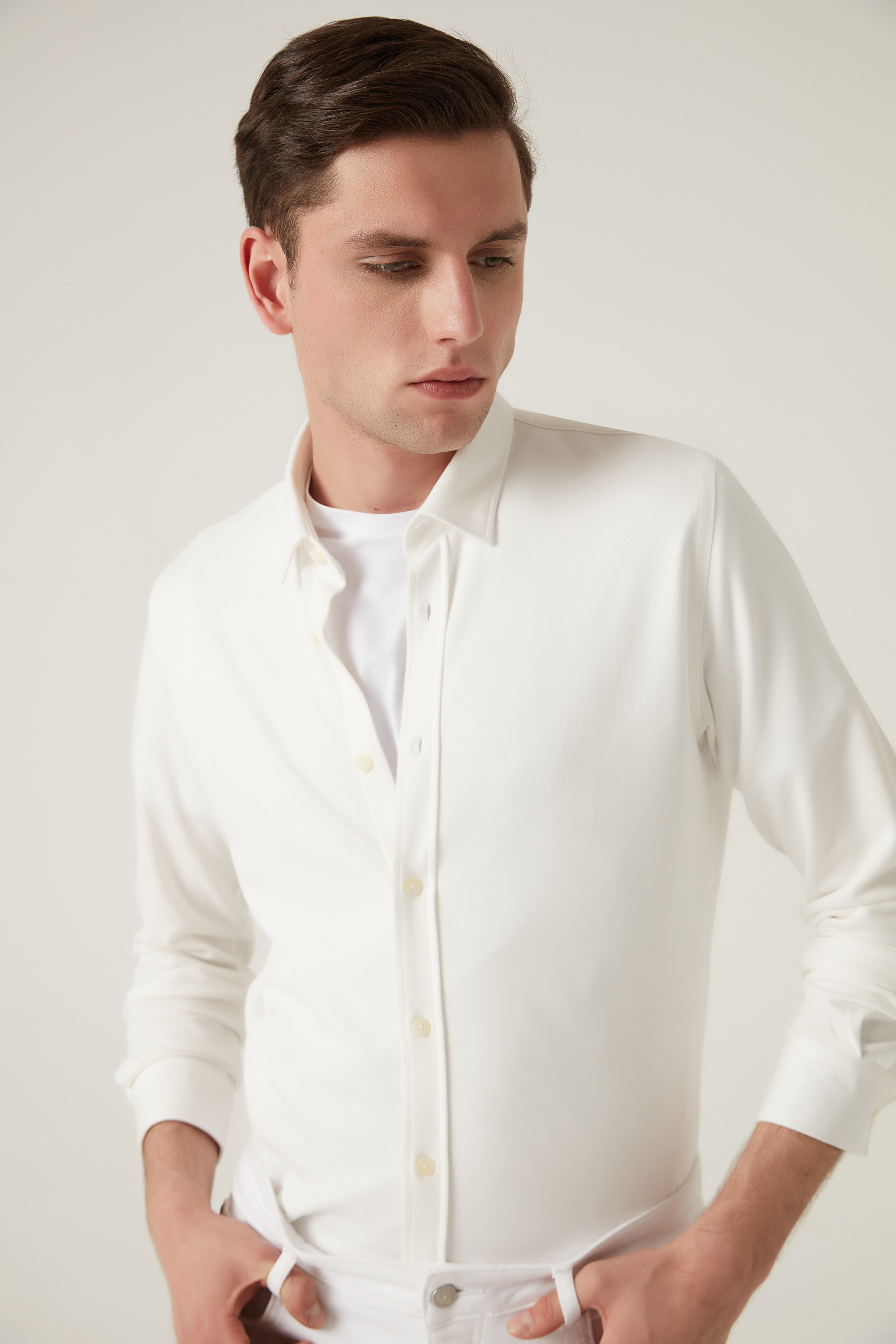 Damat Tween Tween Slim Fit Beyaz Baskılı Örme Gömlek. 4