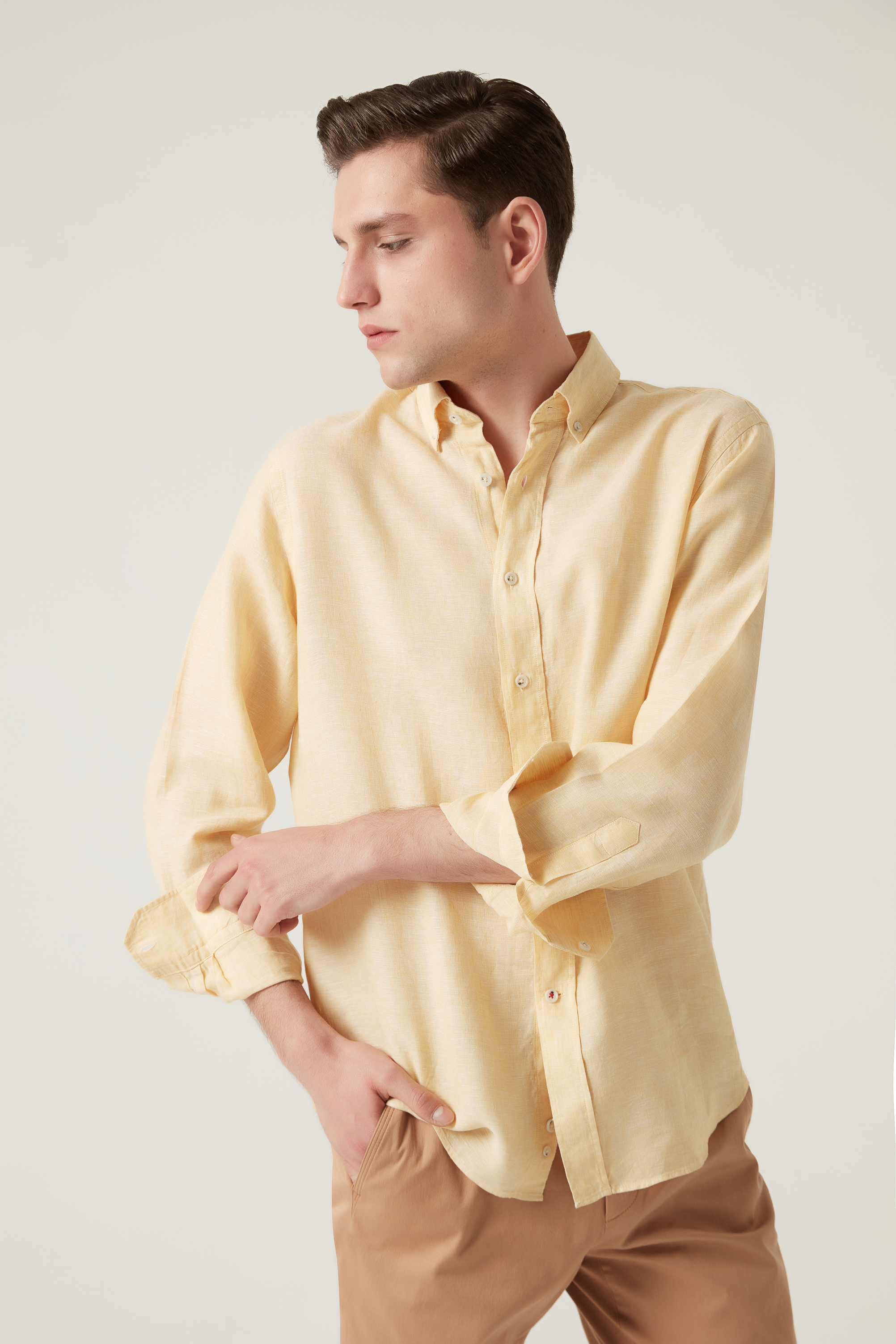 Damat Tween Damat Comfort Sarı Düz Gömlek. 1