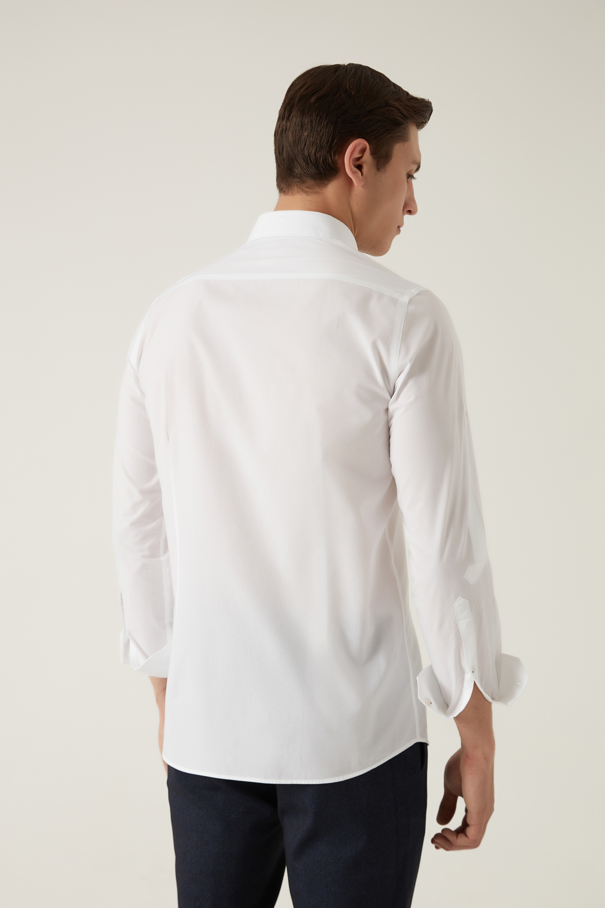 Damat Tween Damat Slim Fit Beyaz Düz Yaka İğneli Gömlek. 4