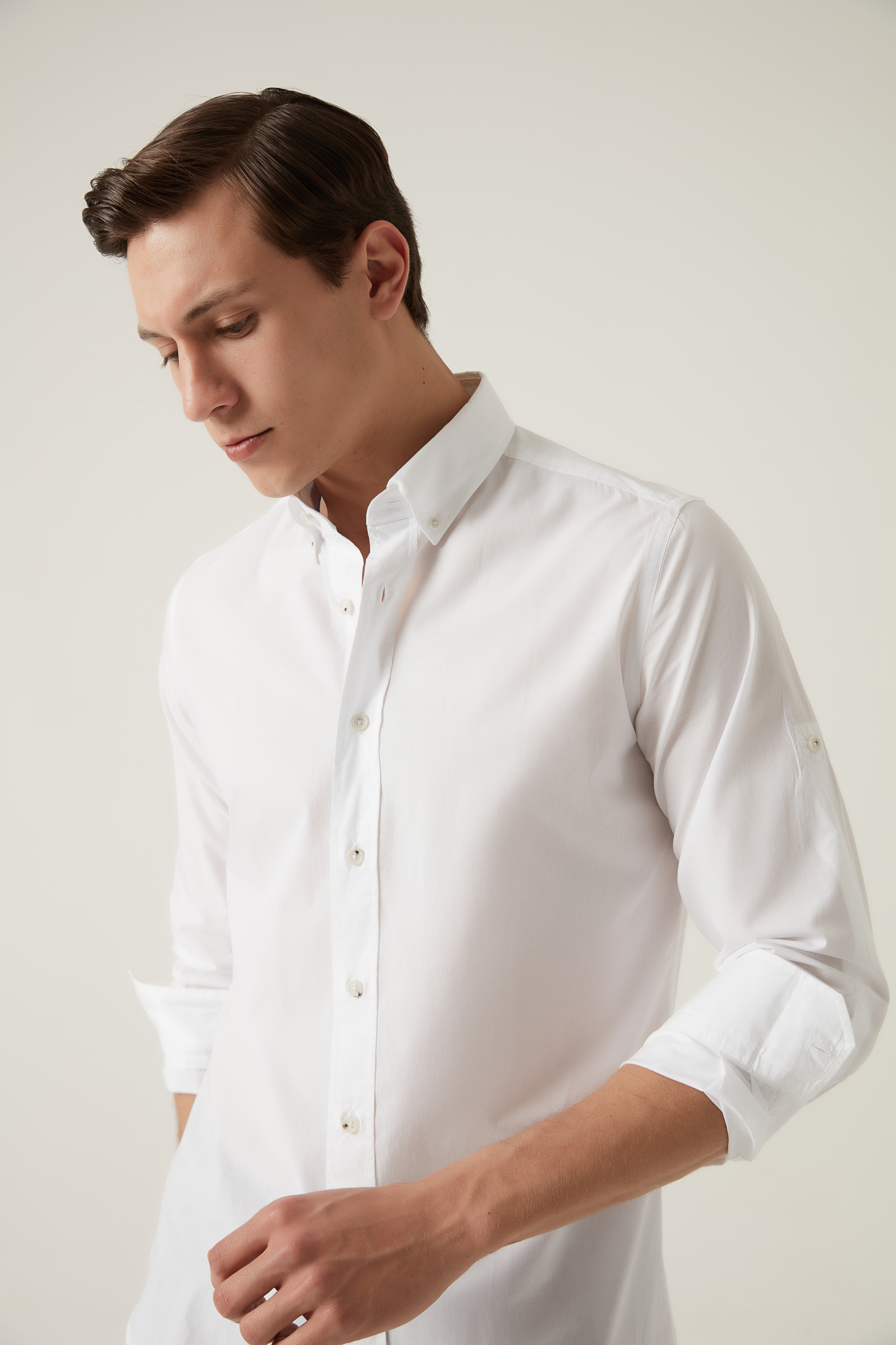 Damat Tween Damat Slim Fit Beyaz Düz Yaka İğneli Gömlek. 3