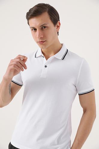 Twn Slim Fit Beyaz Pike Dokulu T-shirt - 8682445718829 | D'S Damat