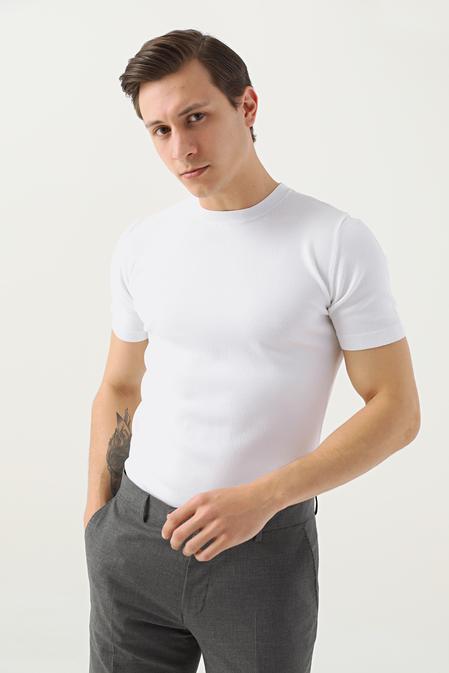 Twn Slim Fit Beyaz Düz Örgü Rayon T-shirt - 8682445906837 | D'S Damat