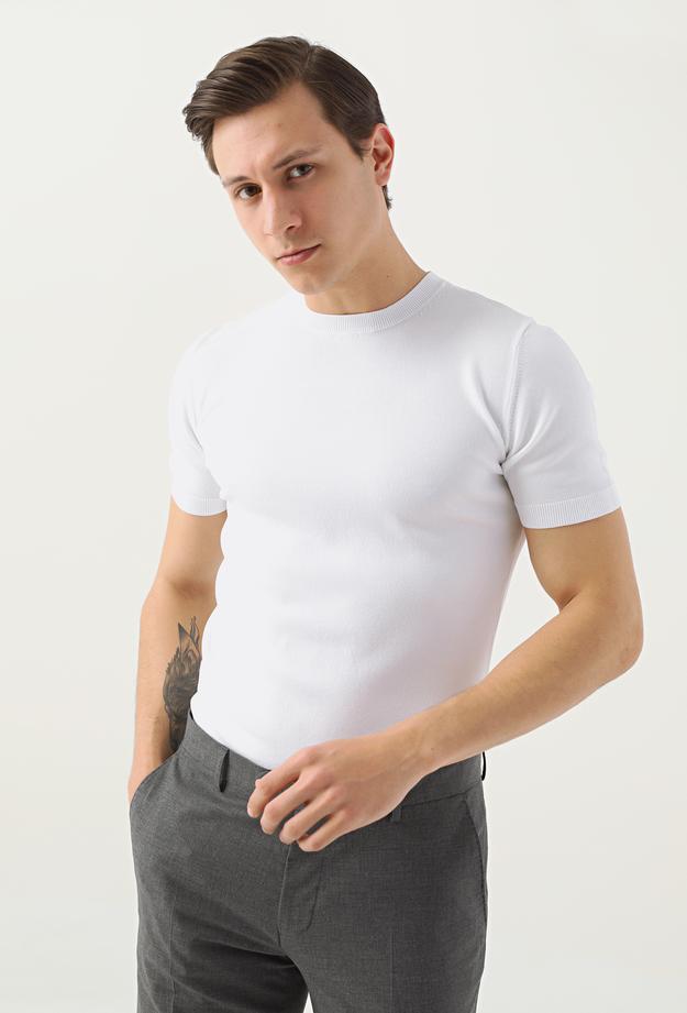 Twn Slim Fit Beyaz Düz Örgü Rayon T-shirt