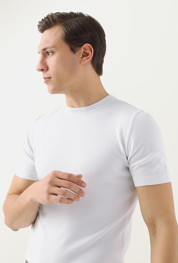 Twn Slim Fit Beyaz Düz Örgü Rayon T-shirt