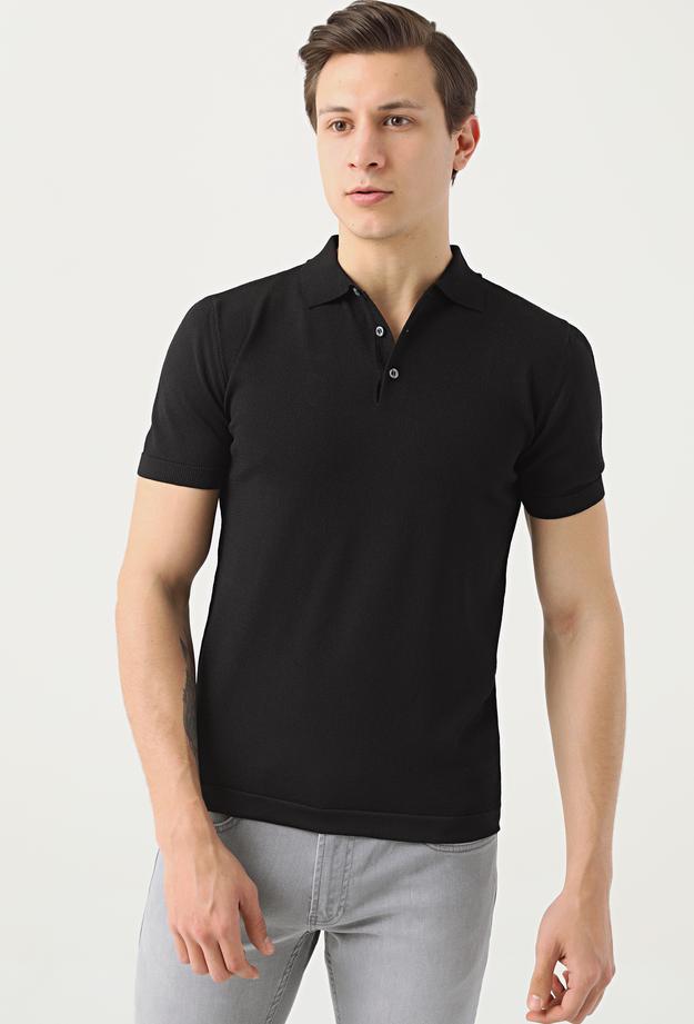 Ds Damat Slim Fit Siyah Düz Örgü Rayon T-shirt