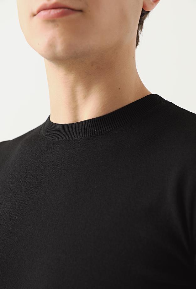 Twn Slim Fit Siyah Düz Örgü Rayon T-shirt