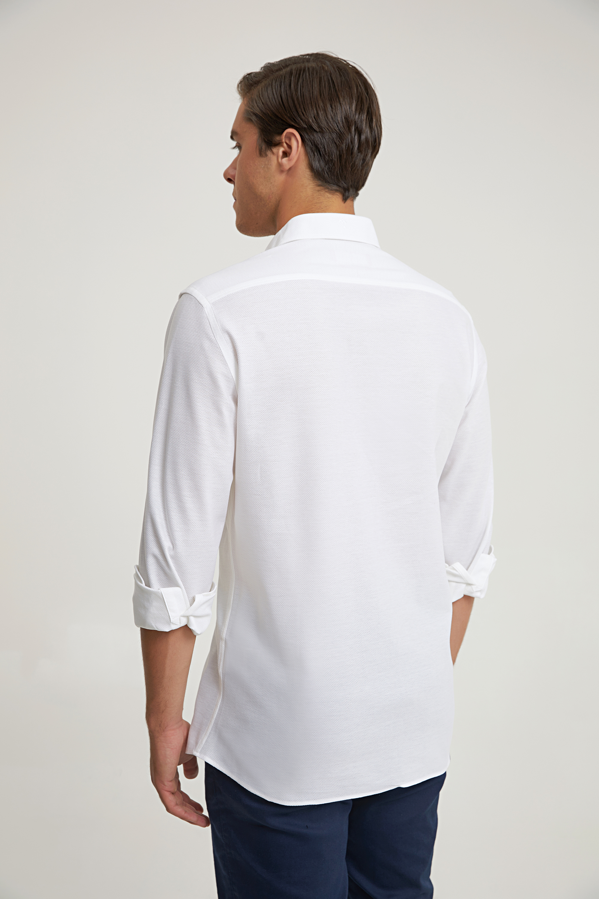 Damat Tween Damat Slim Fit Beyaz Düz Örme Gömlek. 4