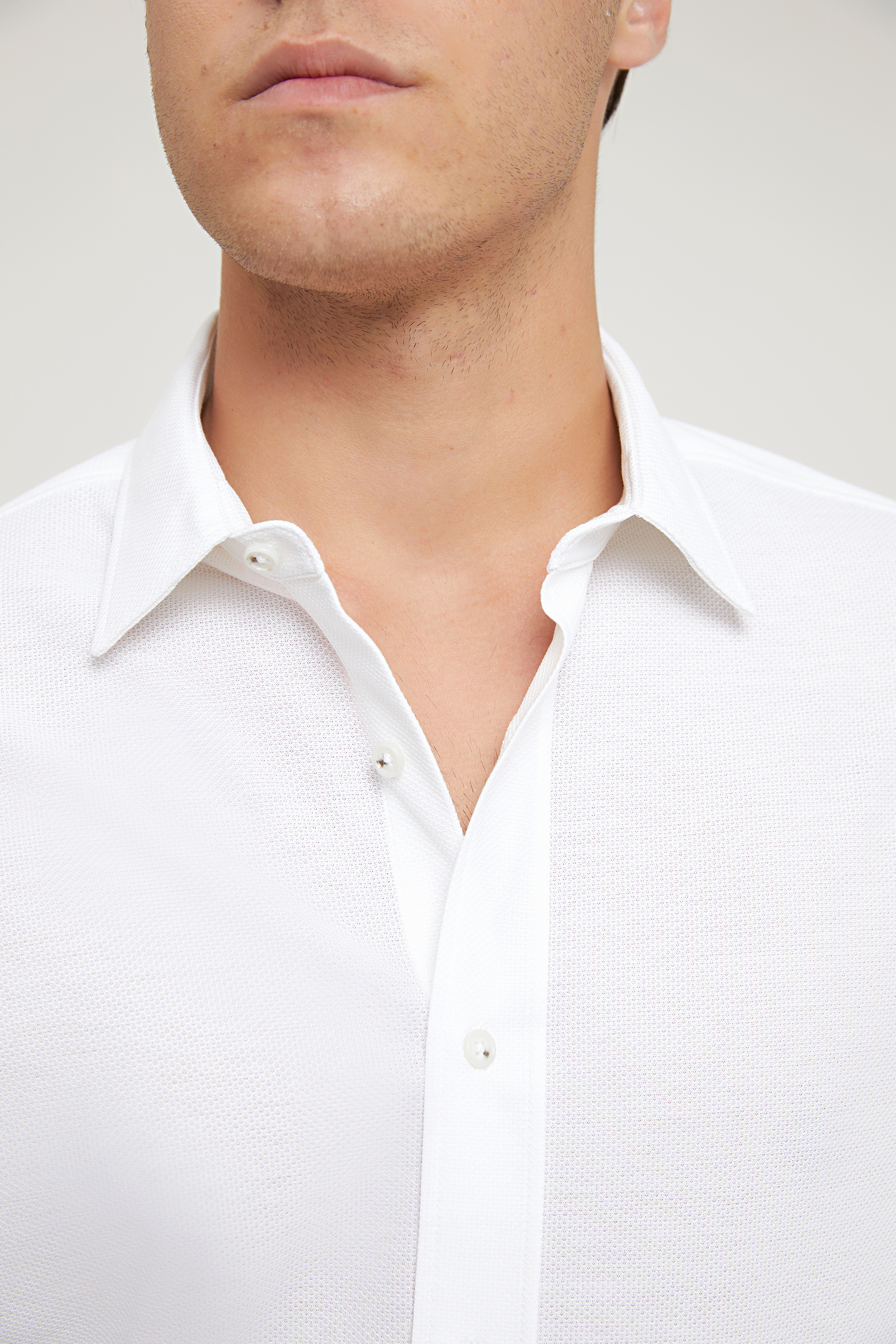 Damat Tween Damat Slim Fit Beyaz Düz Örme Gömlek. 3