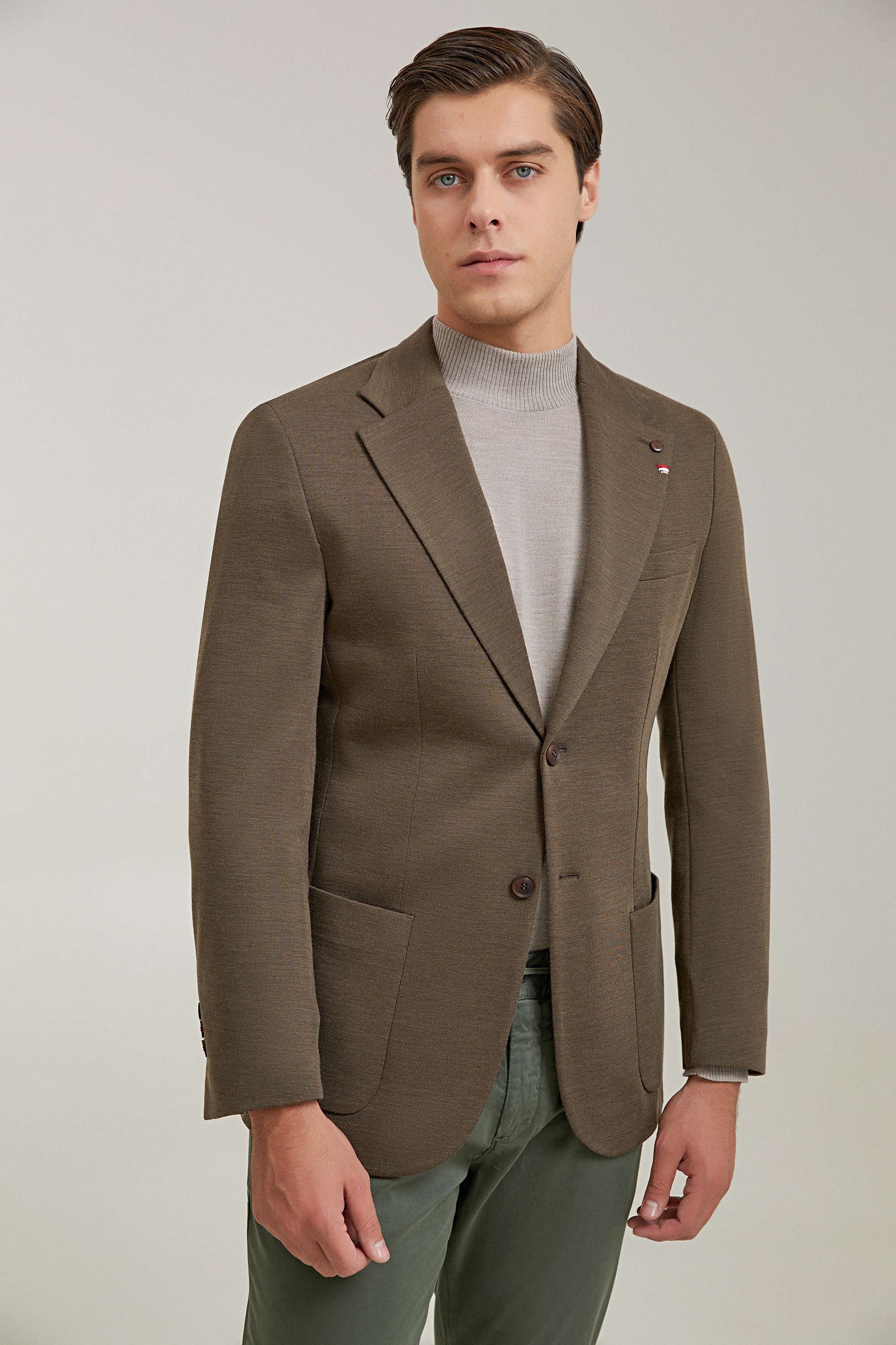 Damat Tween Damat Regular Fit Kahverengi Örme Kumaş Ceket. 1