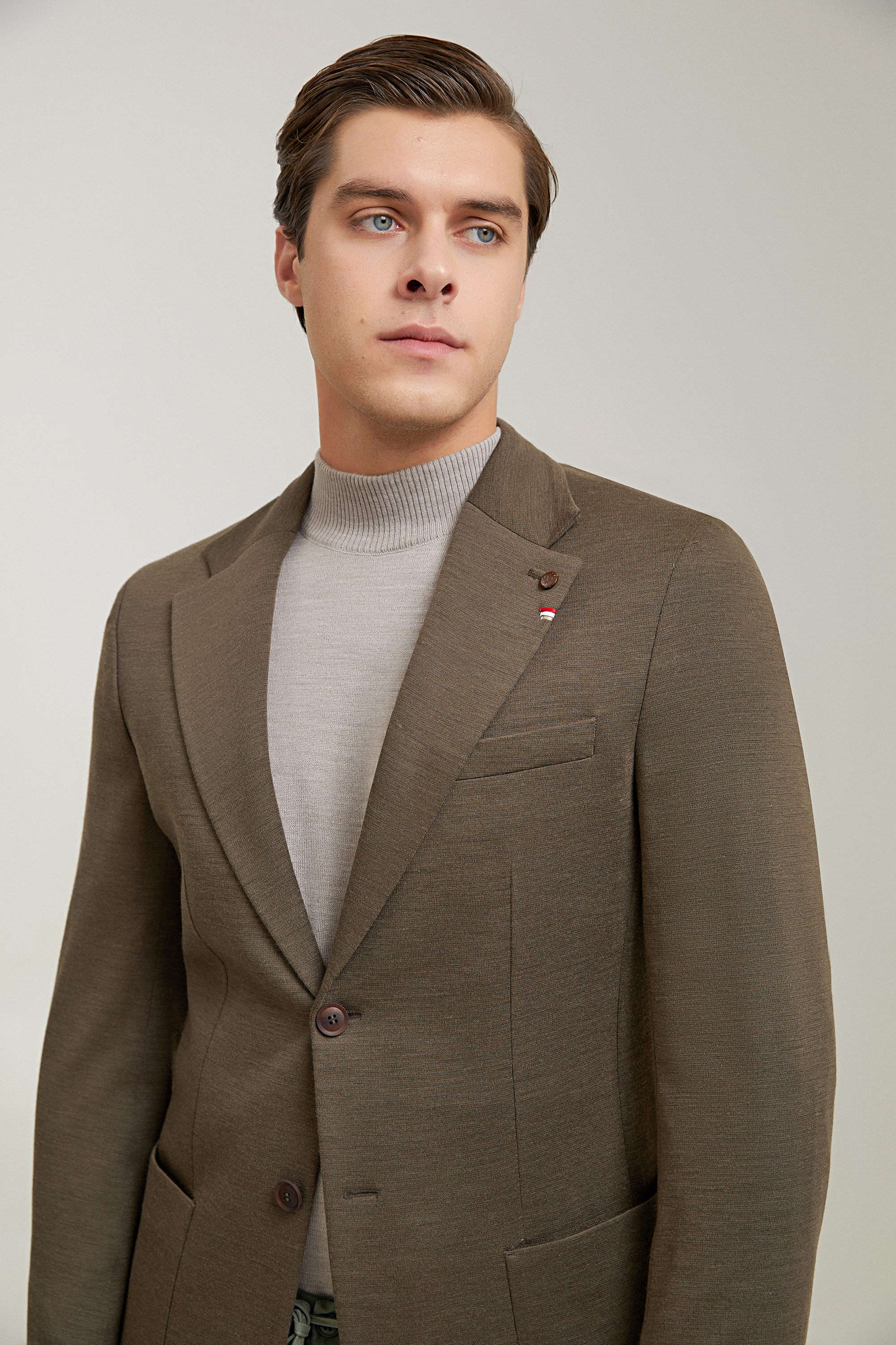 Damat Tween Damat Regular Fit Kahverengi Örme Kumaş Ceket. 2