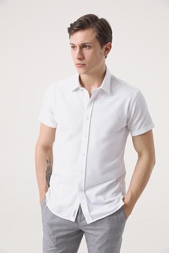 Tween Slim Fit Beyaz Örme Gömlek - 8682365033989 | Damat Tween