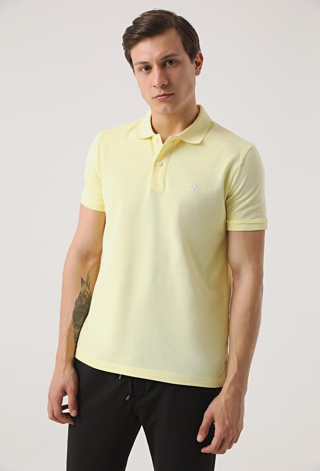 Ds Damat Regular Fit Sarı %100 Pamuk Polo Yaka T-shirt