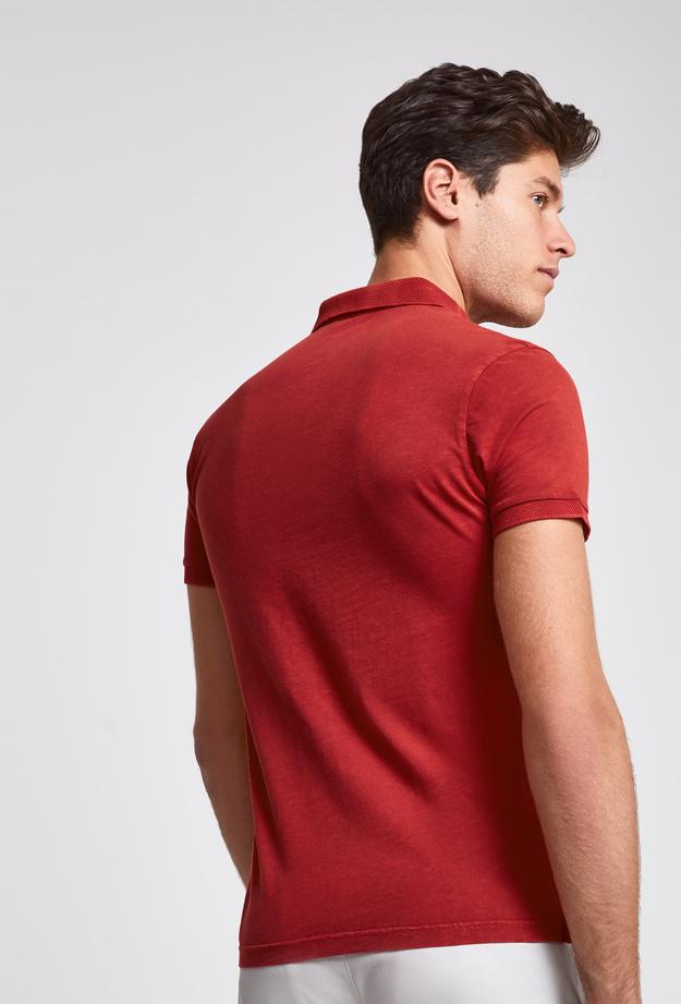 Ds Damat Slim Fit Kırmızı Pike Dokulu T-shirt