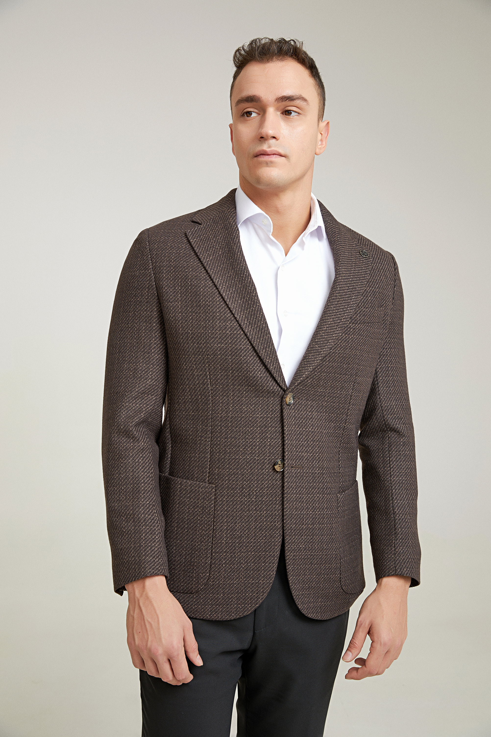 Damat Tween Damat Regular Fit Kahverengi Desenli Kumaş Ceket. 1