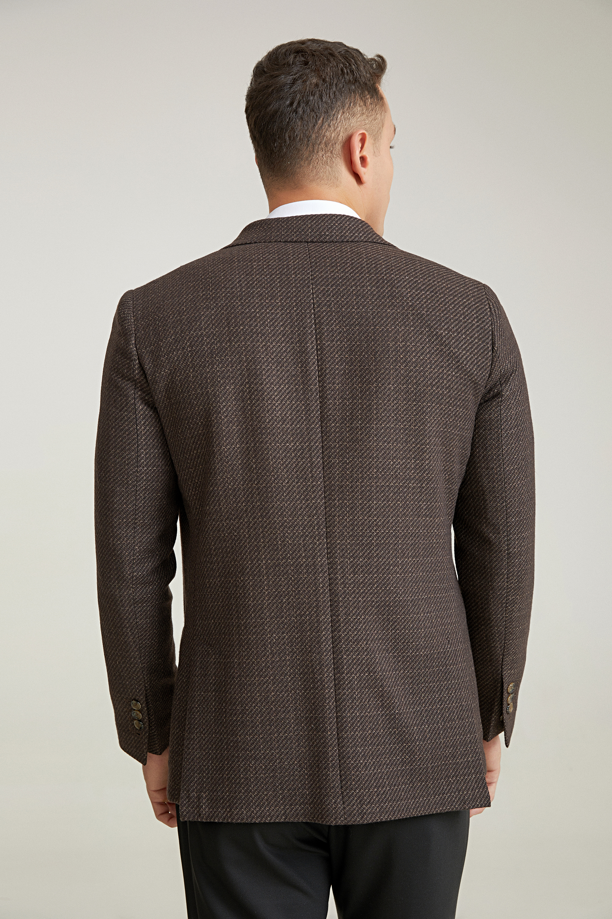 Damat Tween Damat Regular Fit Kahverengi Desenli Kumaş Ceket. 4