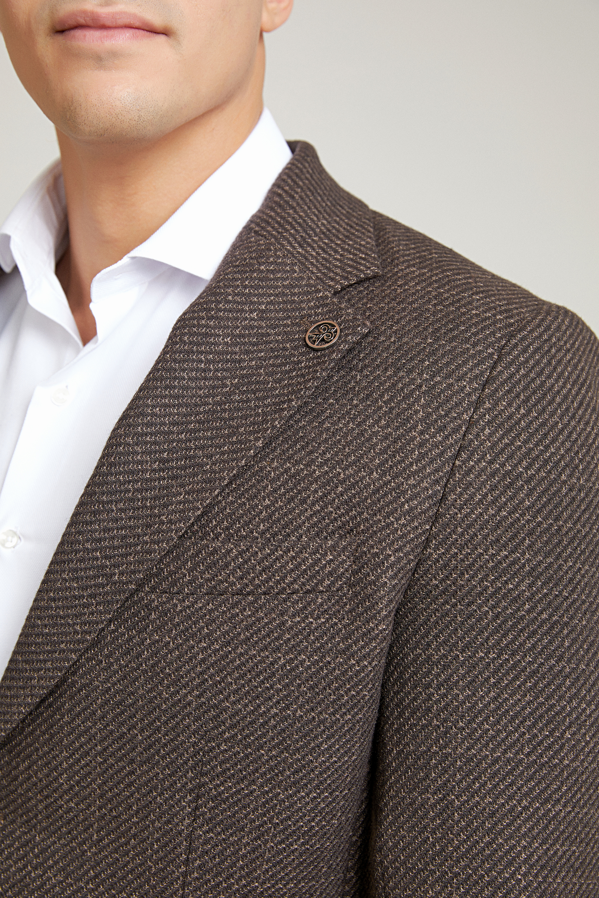 Damat Tween Damat Regular Fit Kahverengi Desenli Kumaş Ceket. 3
