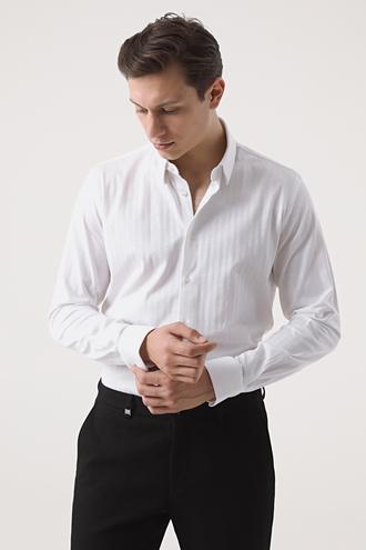 Tween Slim Fit Beyaz Örme Gömlek - 8682365187897 | Damat Tween