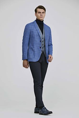 Twn Slim Fit Mavi Armürlü Kombinli Takım Elbise - 8682445019582 | D'S Damat